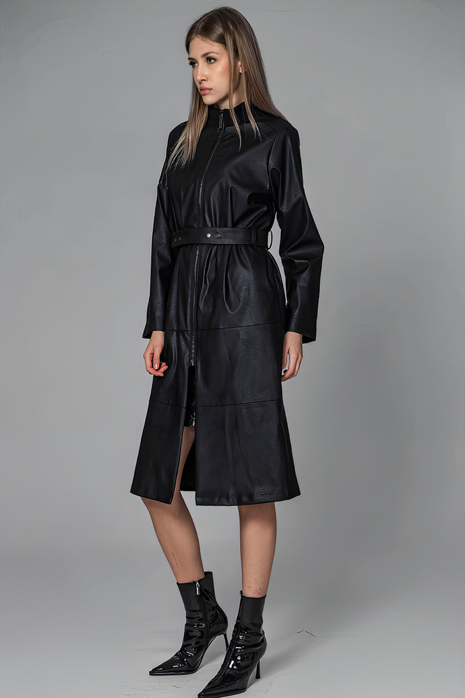 
                  
                    FASHIONABLE RED/BLACK LEATHER LONG DRESS COAT
                  
                