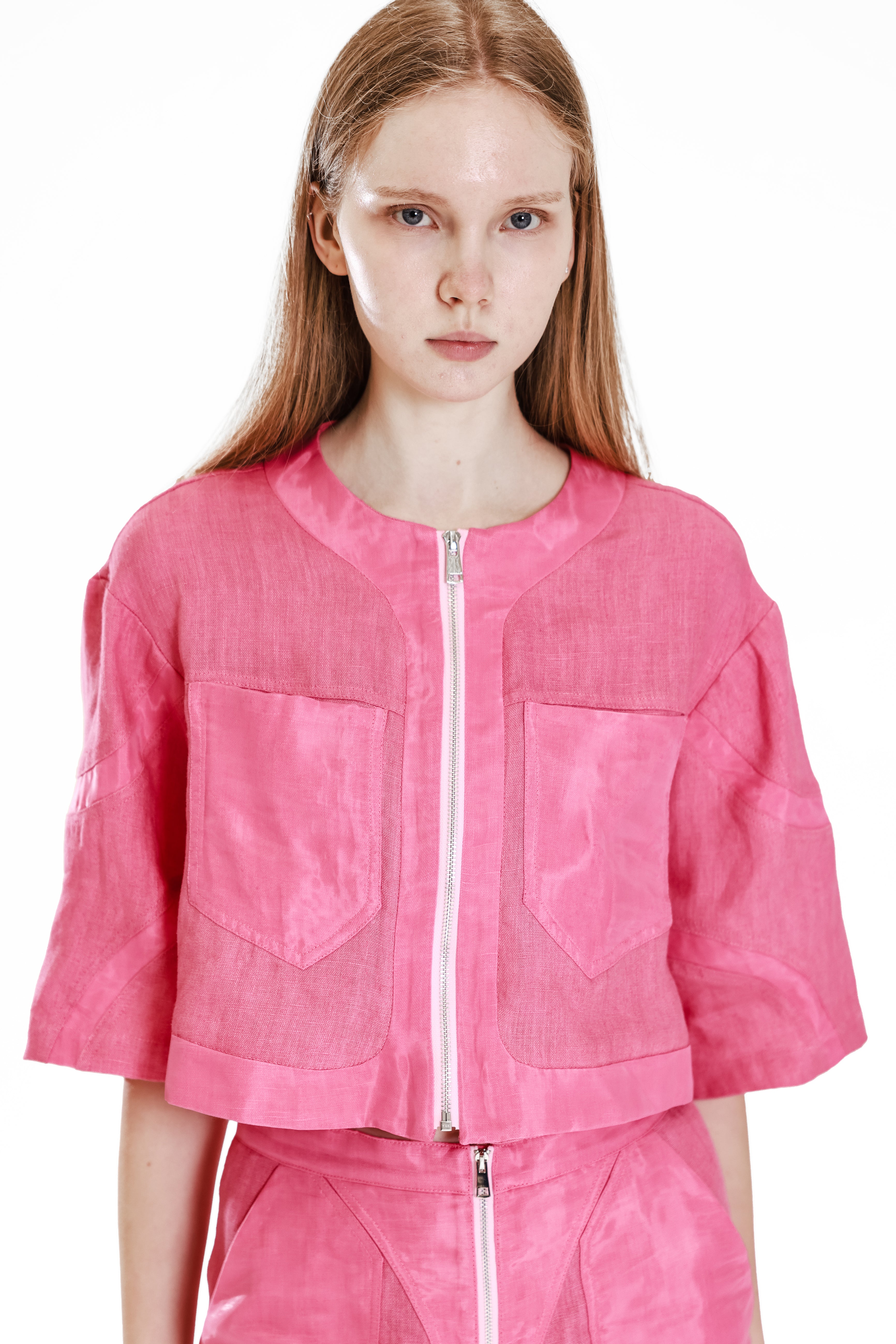 PEACH / MINT GREEN PANELLED CROPPED JACKET