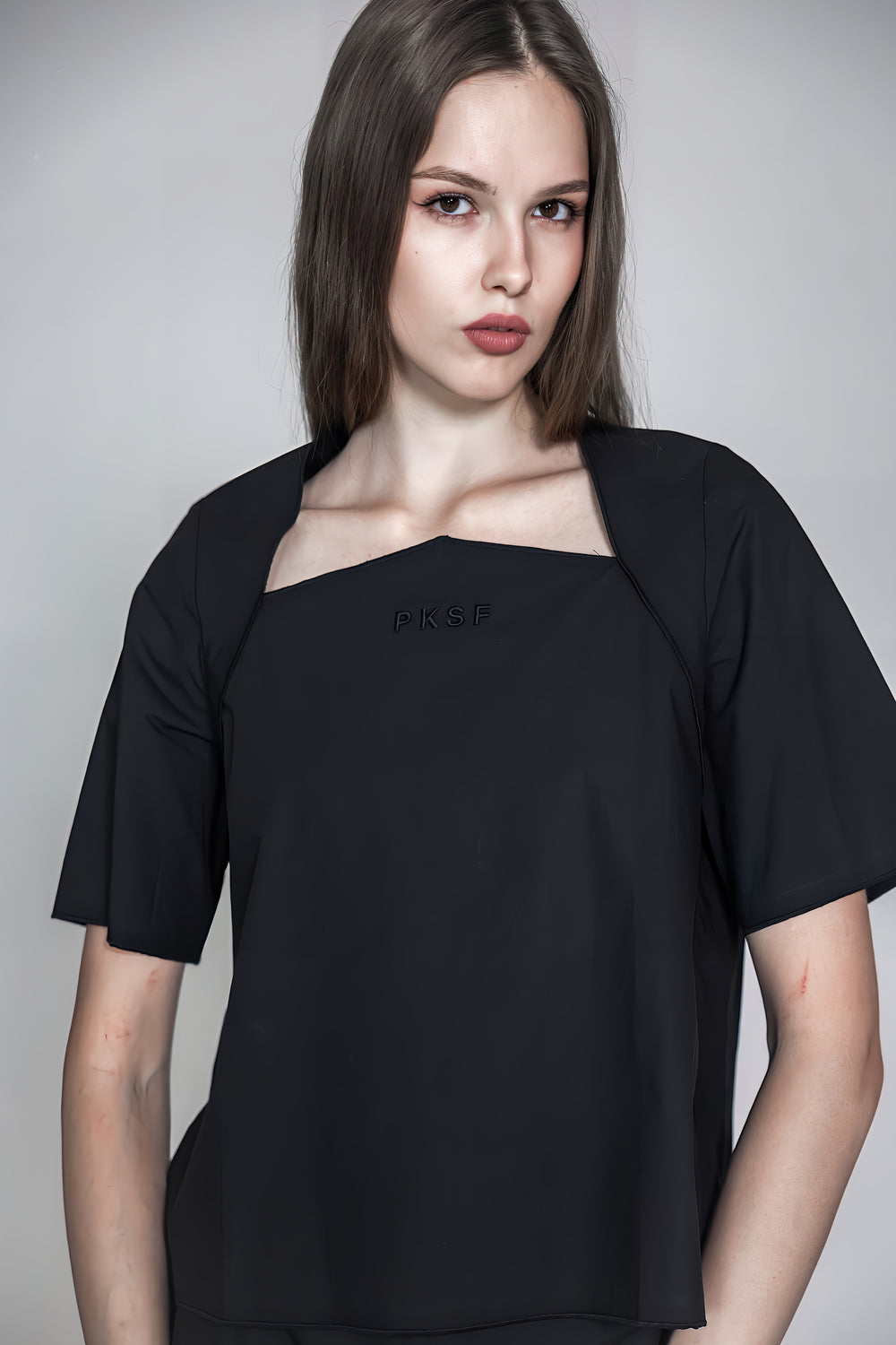 BLACK COTTON GAUZE FUTURISTIC TOP