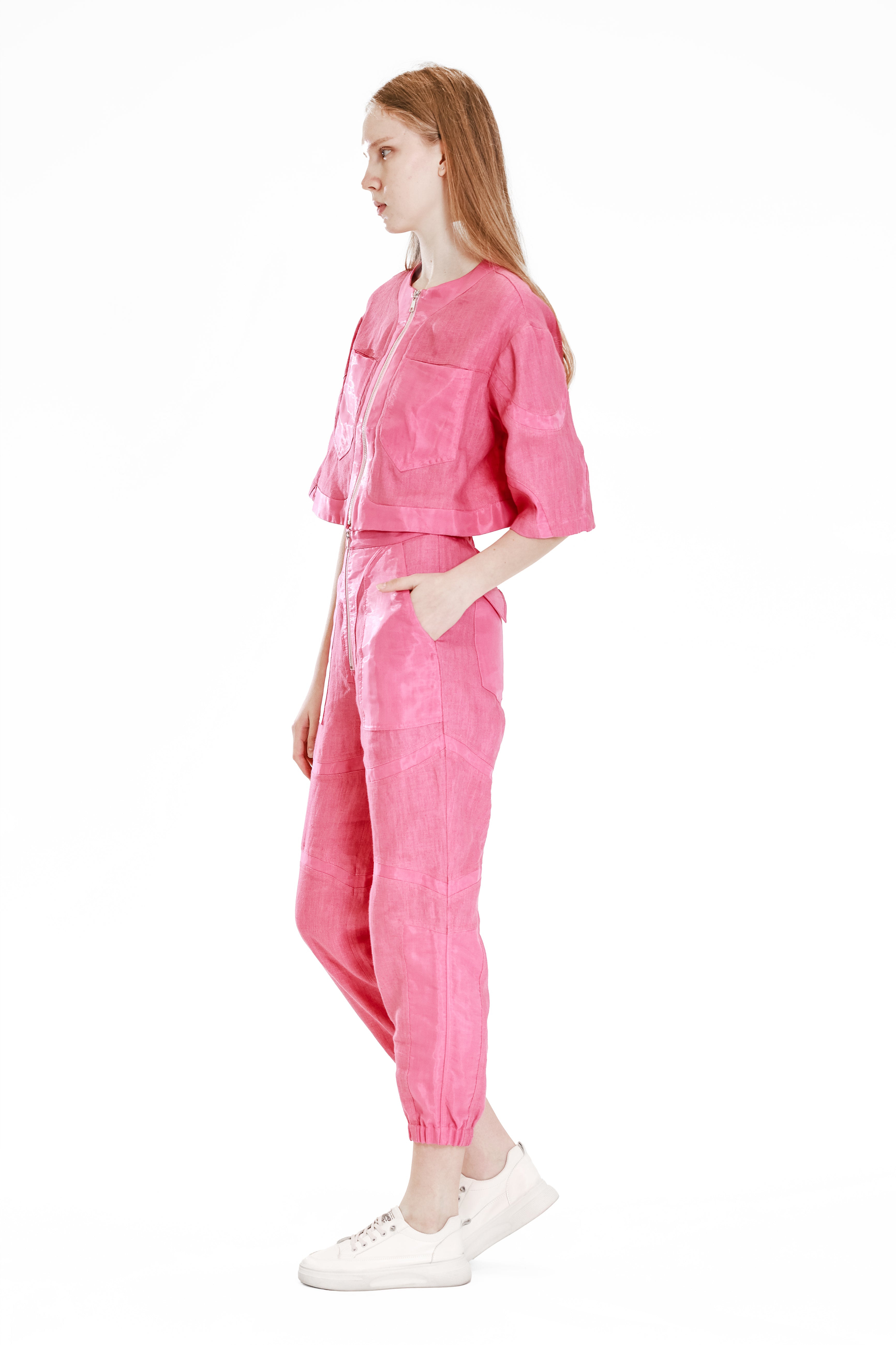 PEACH / MINT GREEN PANELLED CROPPED JACKET