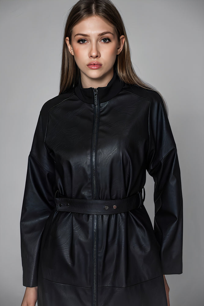 
                  
                    FASHIONABLE RED/BLACK LEATHER LONG DRESS COAT
                  
                