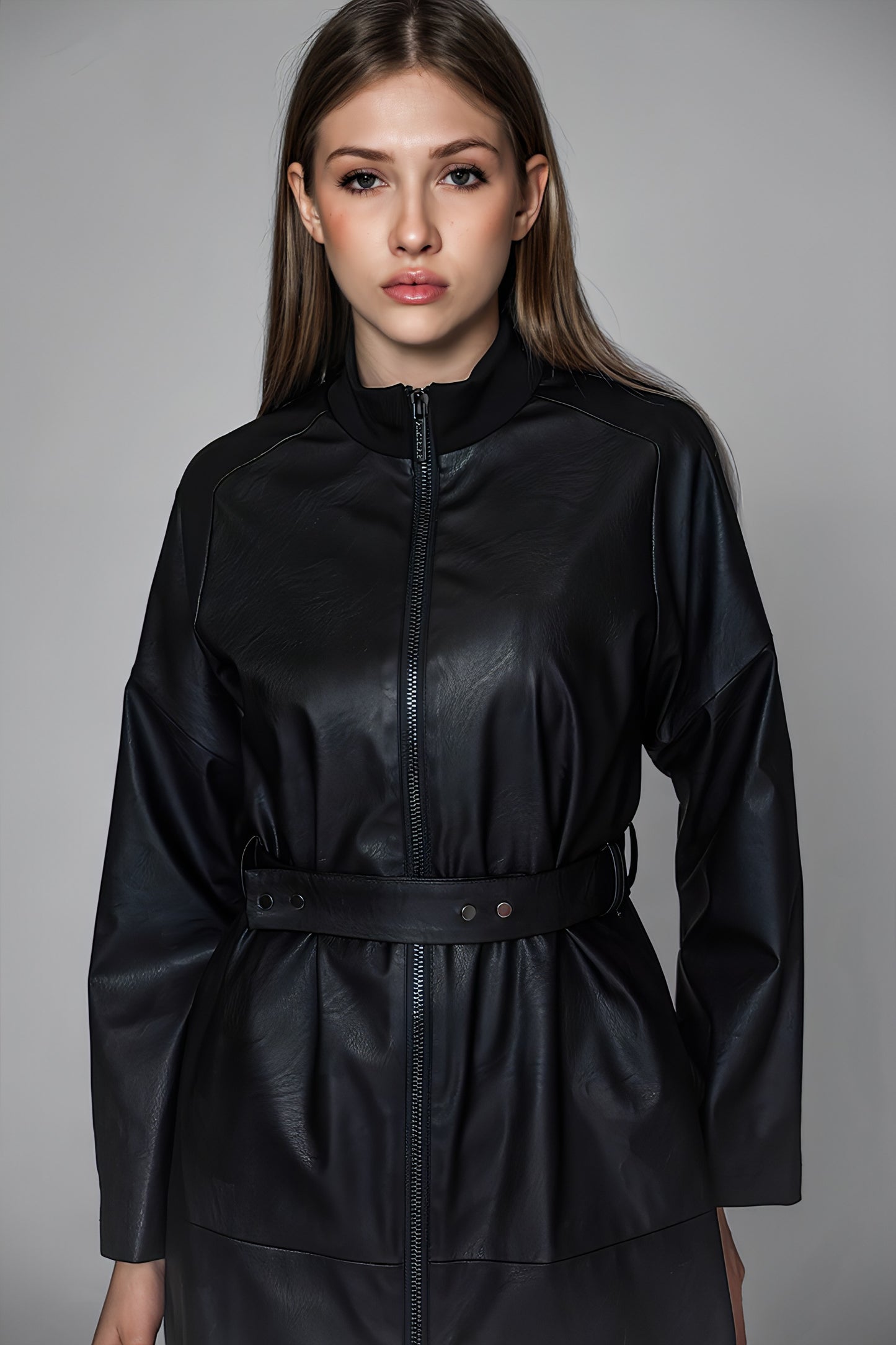 
                  
                    FASHIONABLE RED/BLACK LEATHER LONG DRESS COAT
                  
                