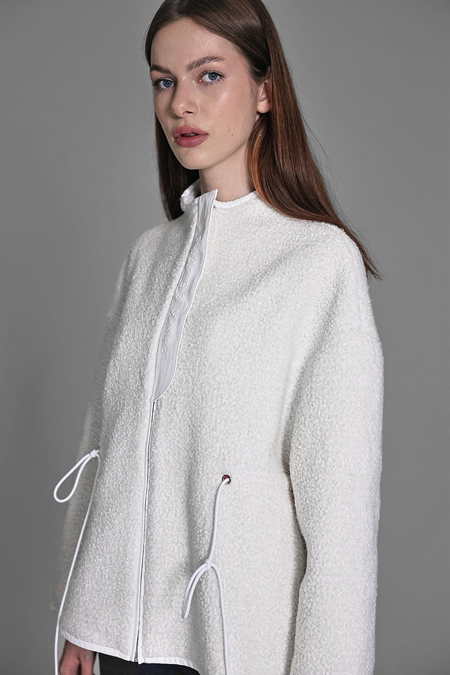 BLACK/WHITE TEXTURED FUR JACKET