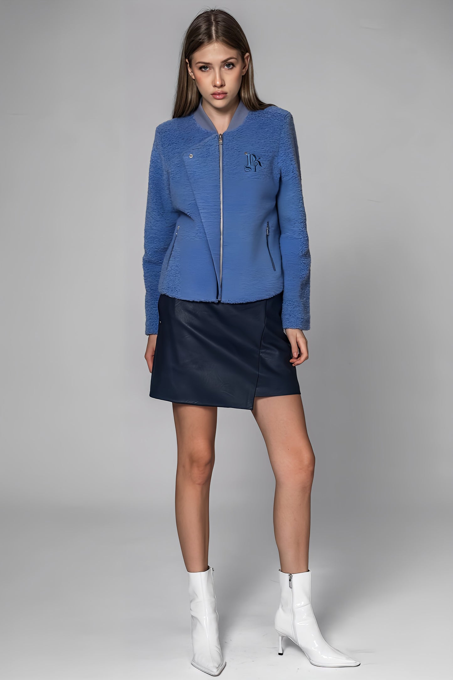 
                  
                    PEACH/BLUE TEXTURED WOOL-PANELLED LEATHER JACKET
                  
                