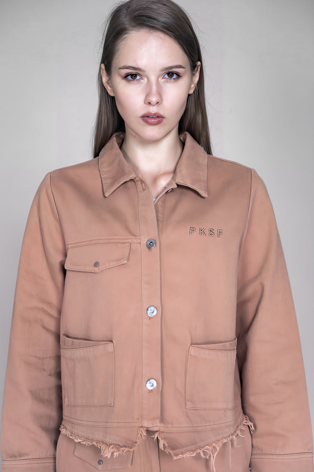 LIGHT YELLOW / SKIN BROWN HEAVY COTTON GRADIENT WASHED DENIM SHORT JACKET