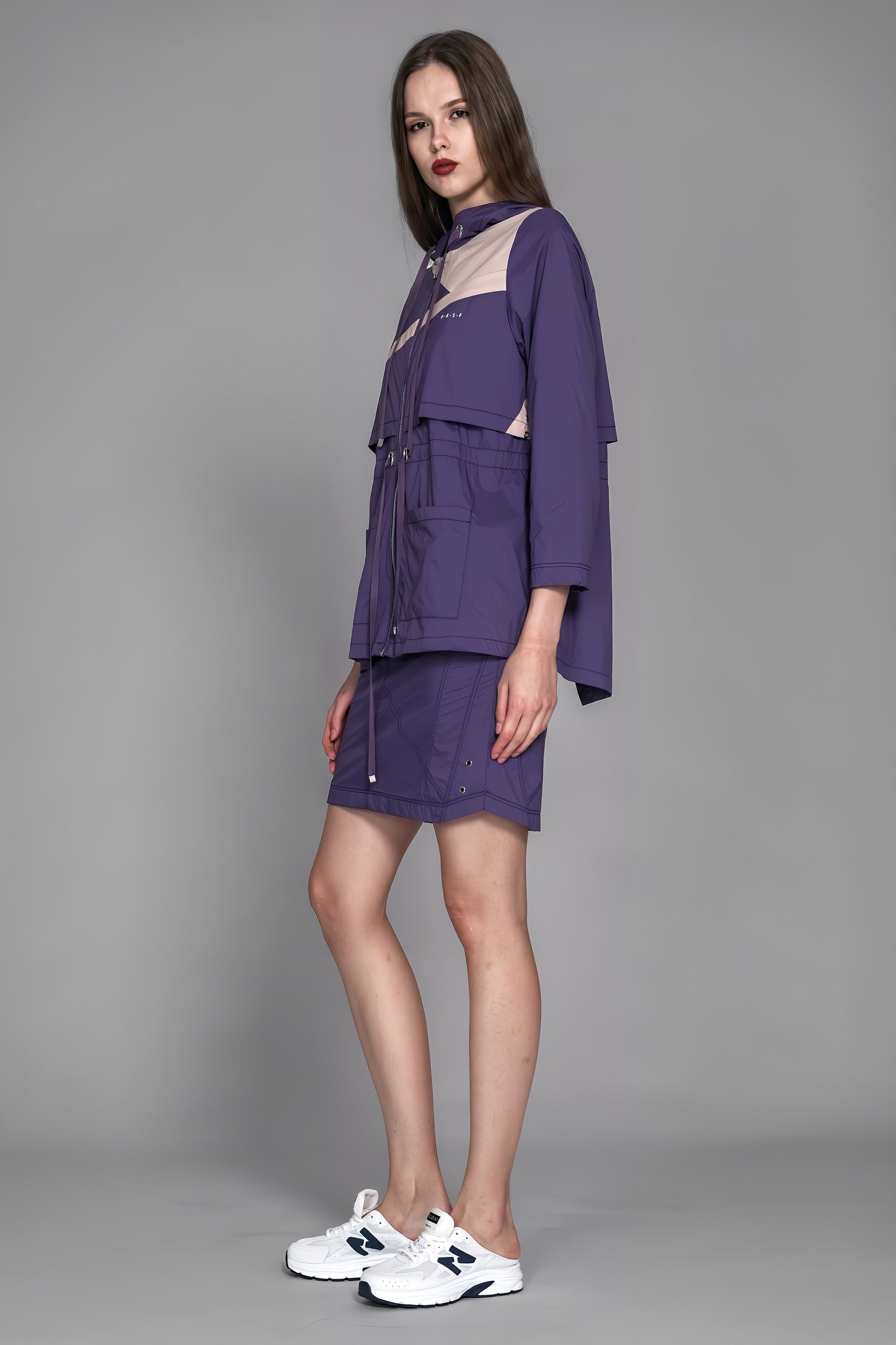 
                  
                    PURPLE COLOR-BLOCKED TRENCH DRESS
                  
                