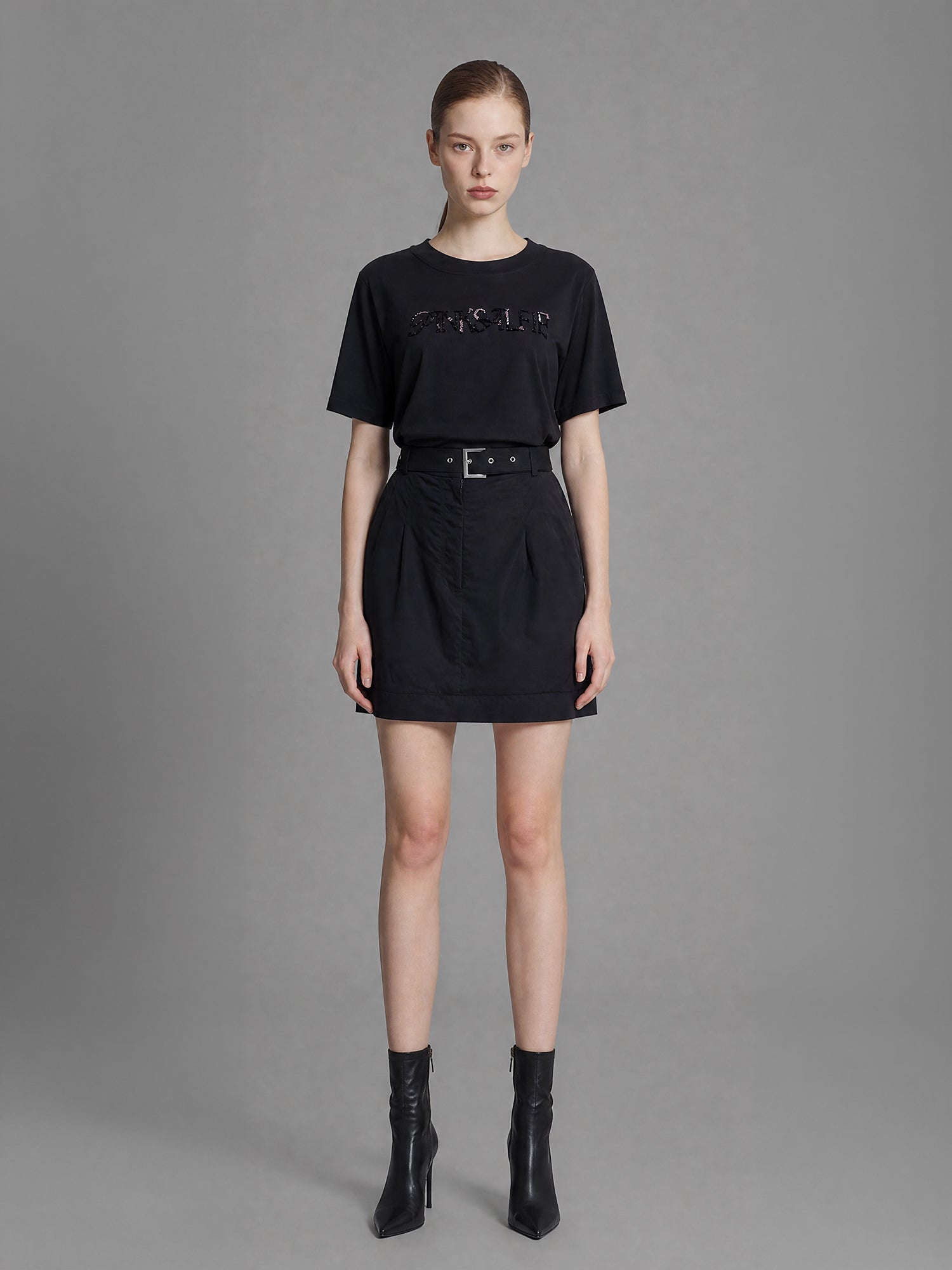 CLASSIC BLACK/STARLIGHT WHITE LINEN MINI SKIRT