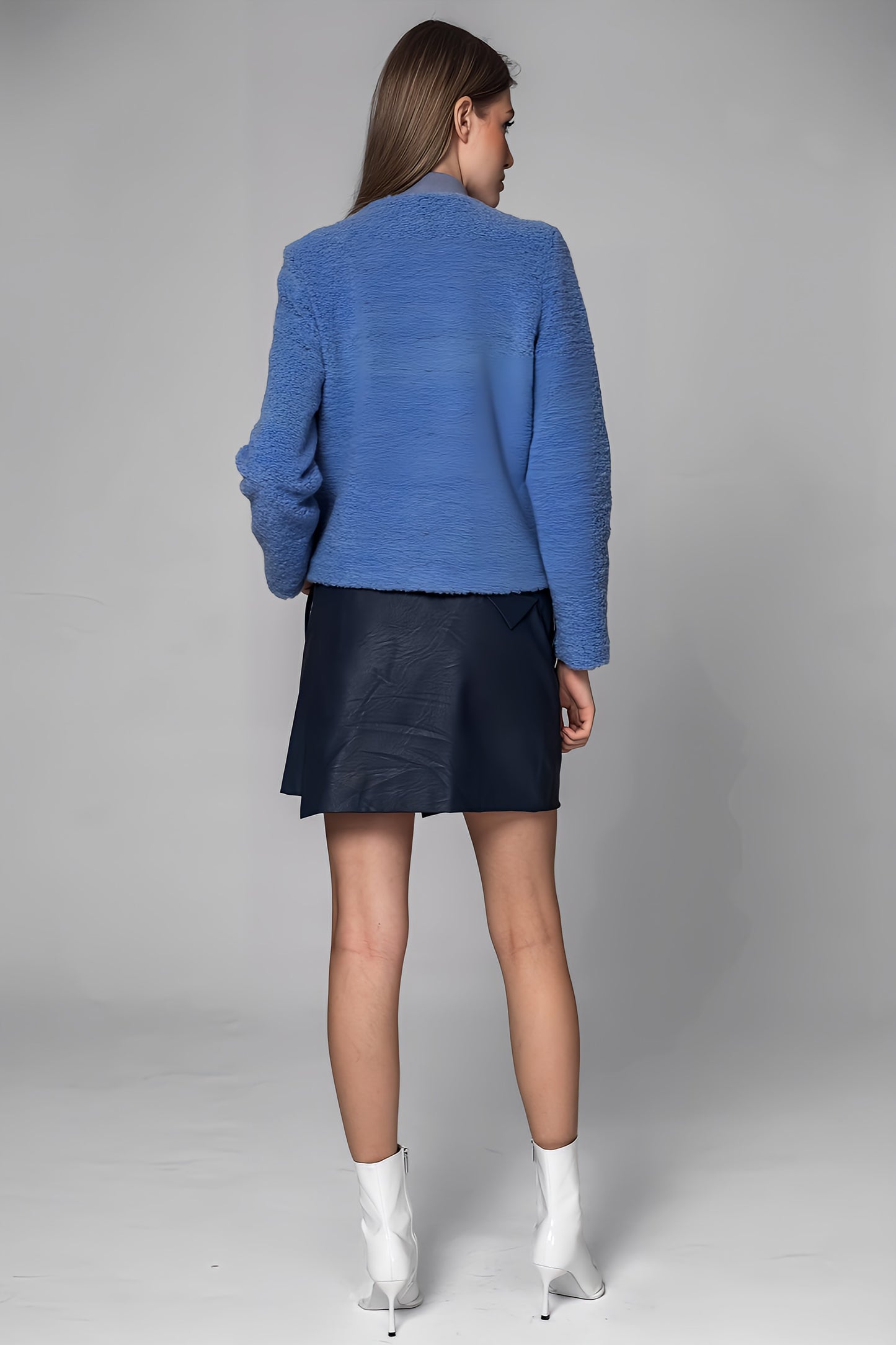 
                  
                    PEACH/BLUE TEXTURED WOOL-PANELLED LEATHER JACKET
                  
                