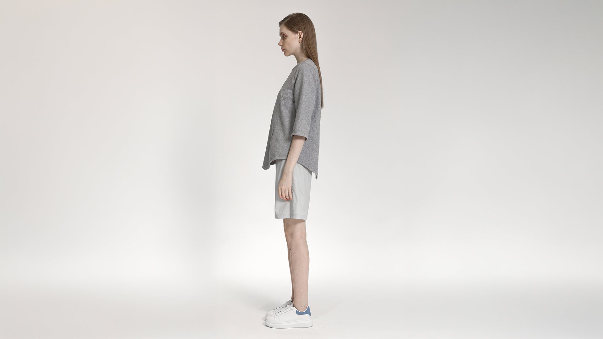 GREY ASYMMETRICAL THREE-QUARTER SLEEVE  TOP
