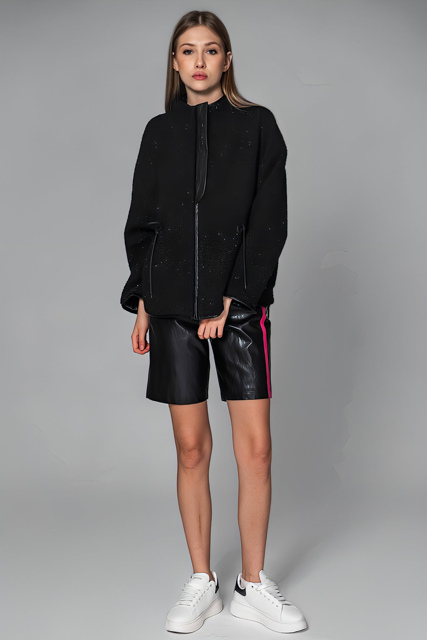 
                  
                    BLACK/WHITE TEXTURED FUR JACKET
                  
                