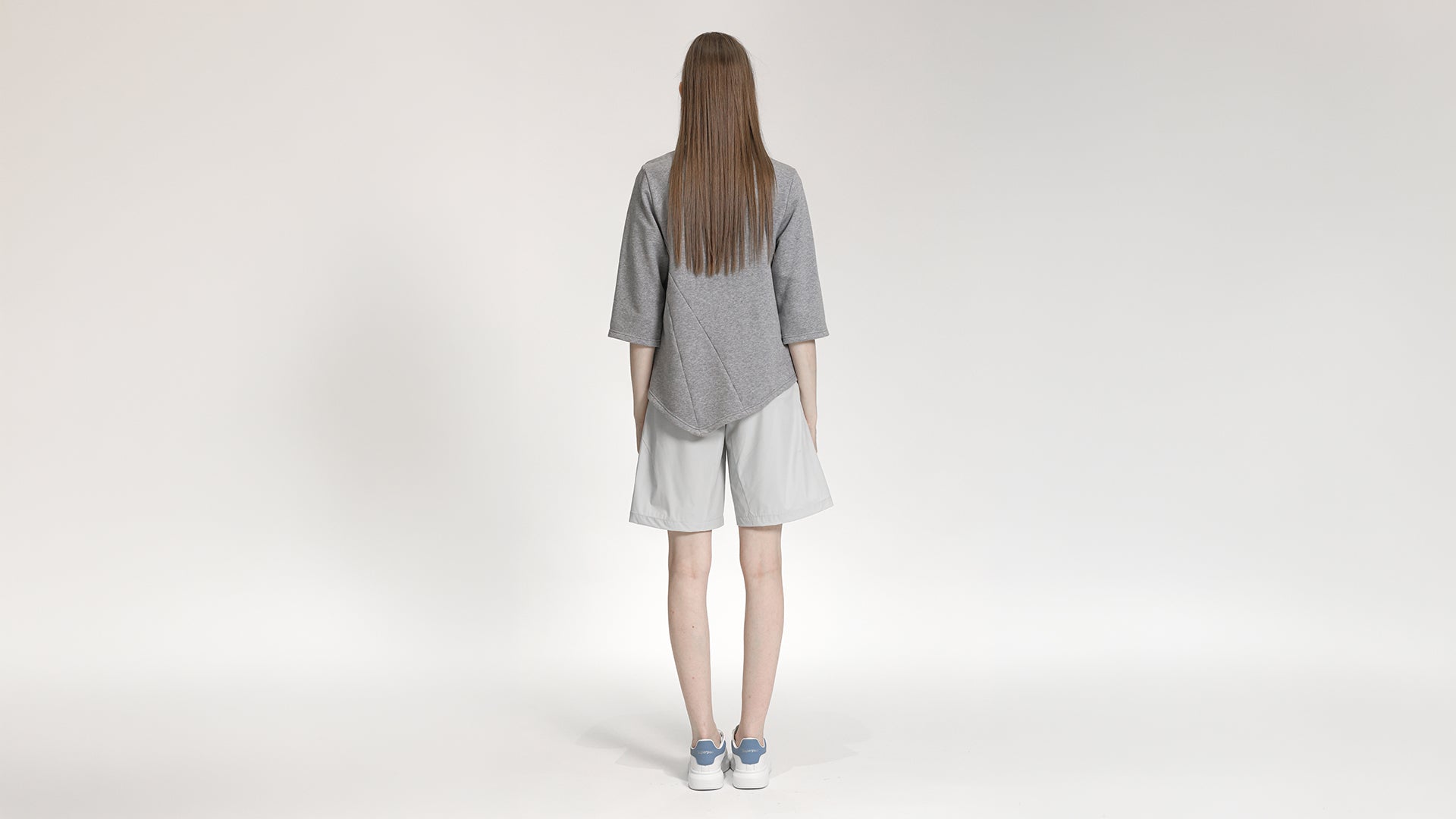 GREY ASYMMETRICAL THREE-QUARTER SLEEVE  TOP