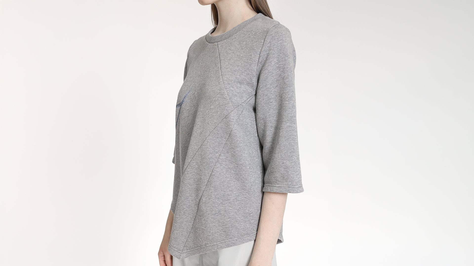 GREY ASYMMETRICAL THREE-QUARTER SLEEVE  TOP