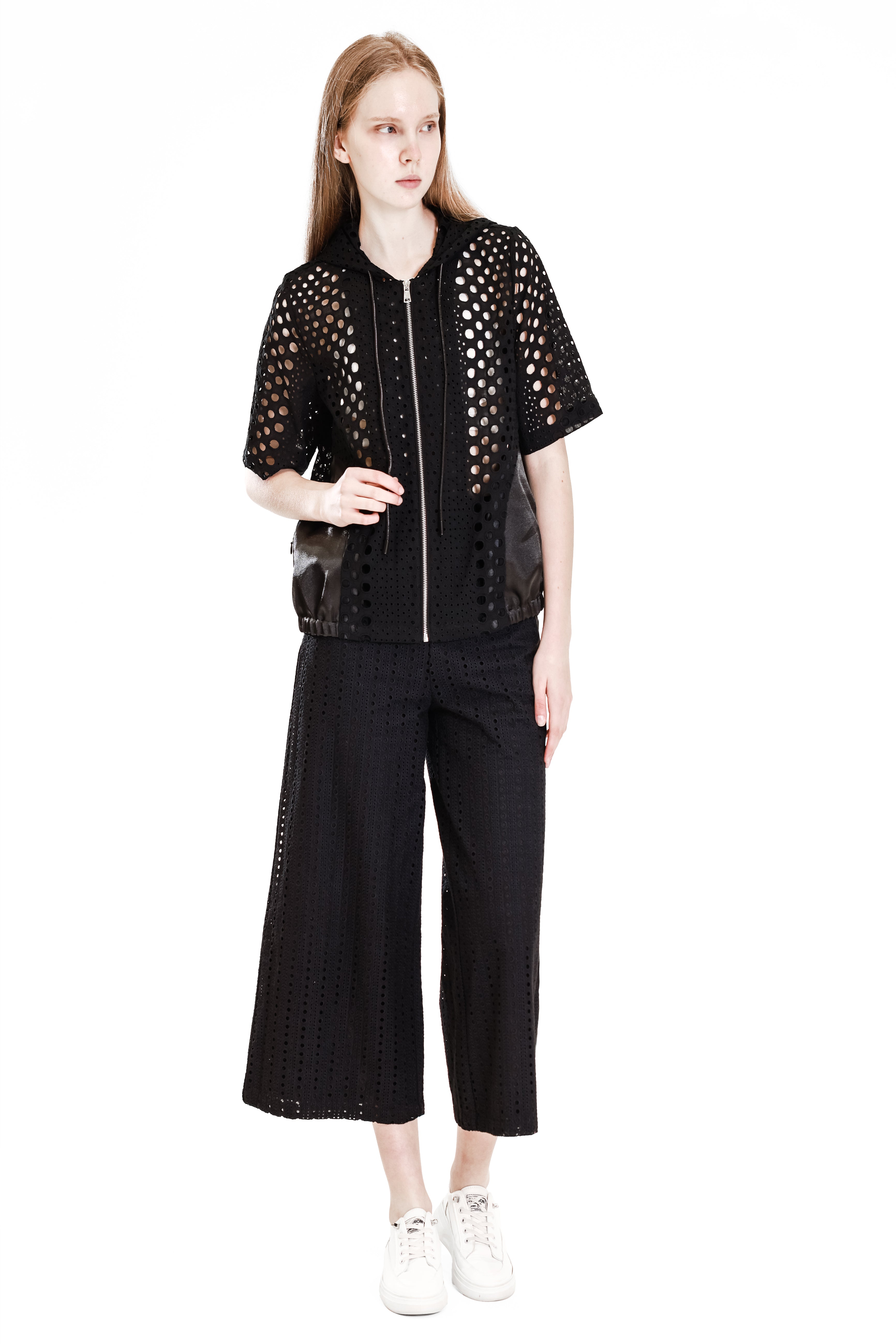 BLACK LACE PANEL UGANDAN HOODED JACKET