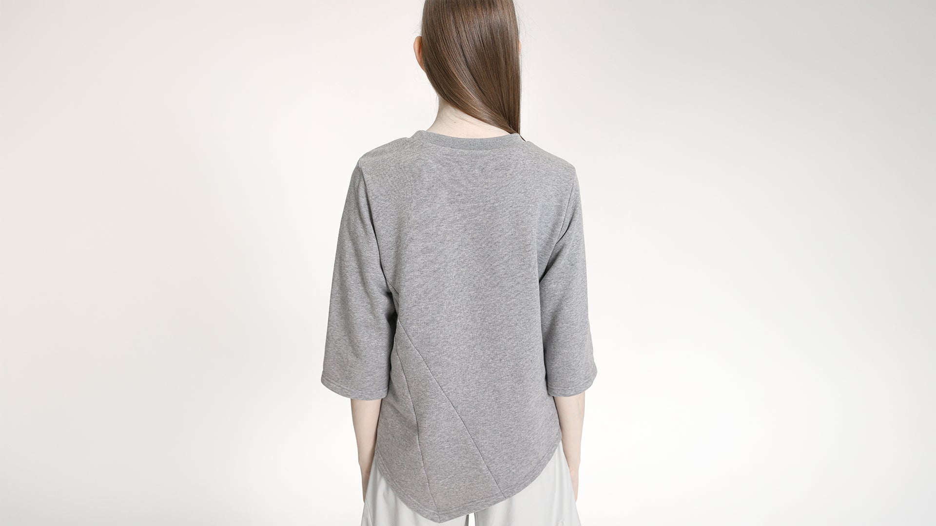GREY ASYMMETRICAL THREE-QUARTER SLEEVE  TOP
