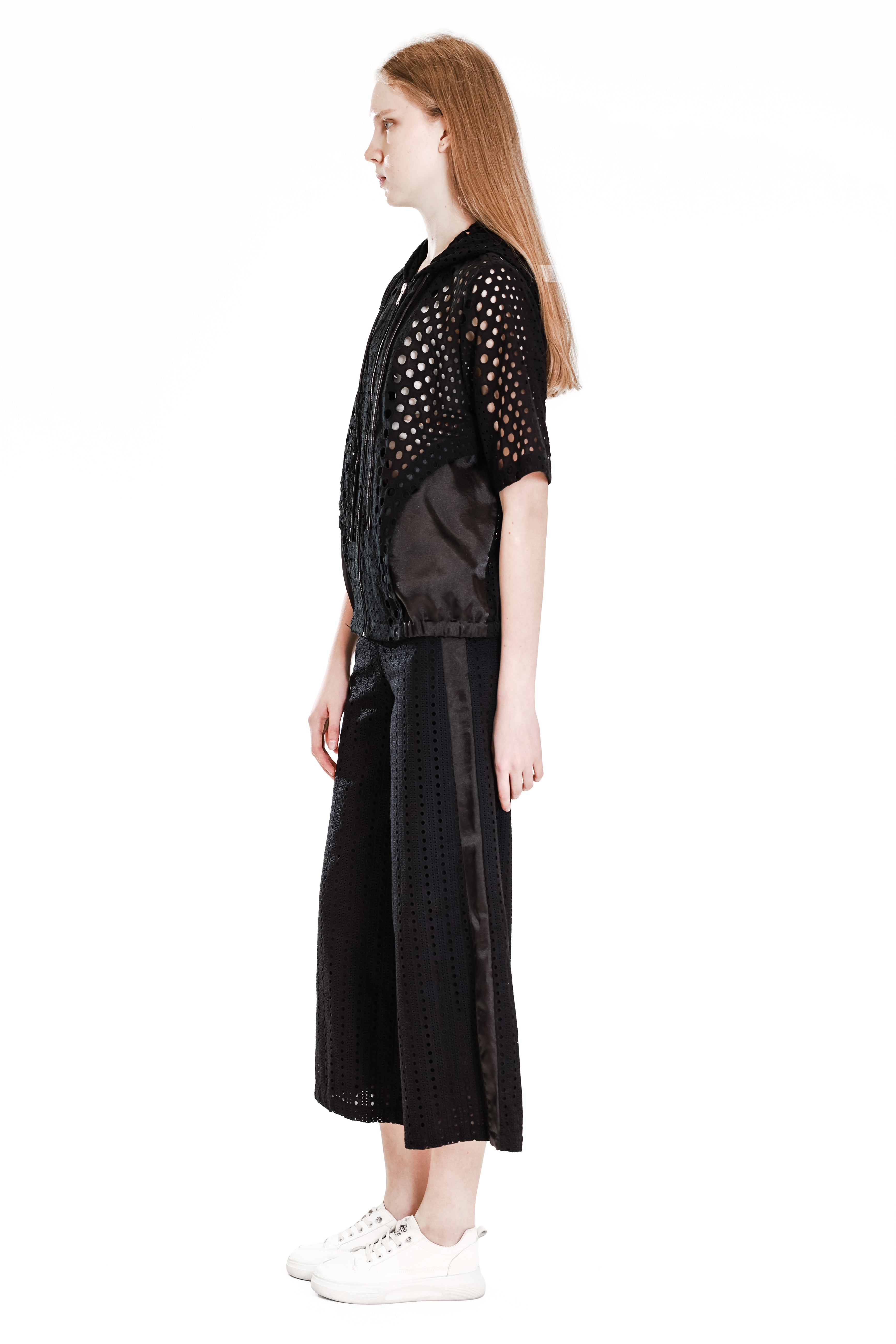 BLACK LACE PANEL UGANDAN HOODED JACKET