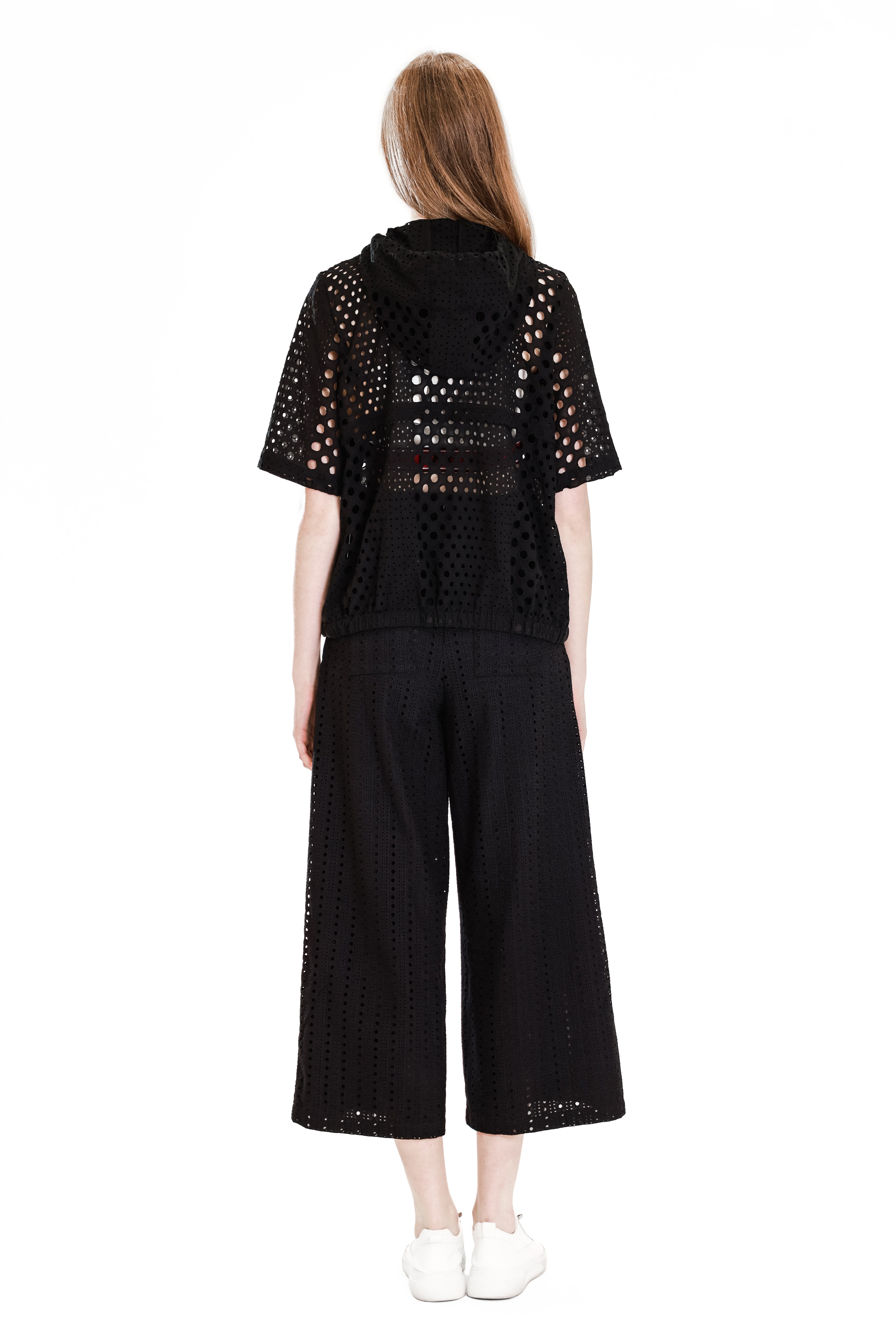 BLACK LACE PANEL UGANDAN HOODED JACKET