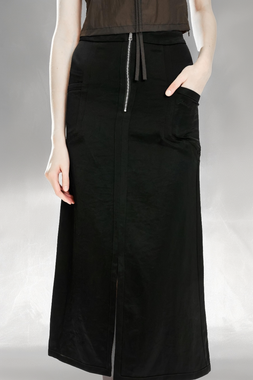 DARK TWILL SATIN ALINE SLIT SKIRT