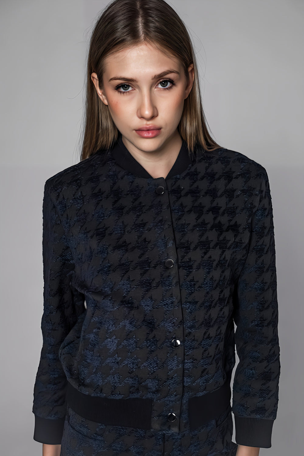 DARK BLUE HOUNDSTOOTH JACKET