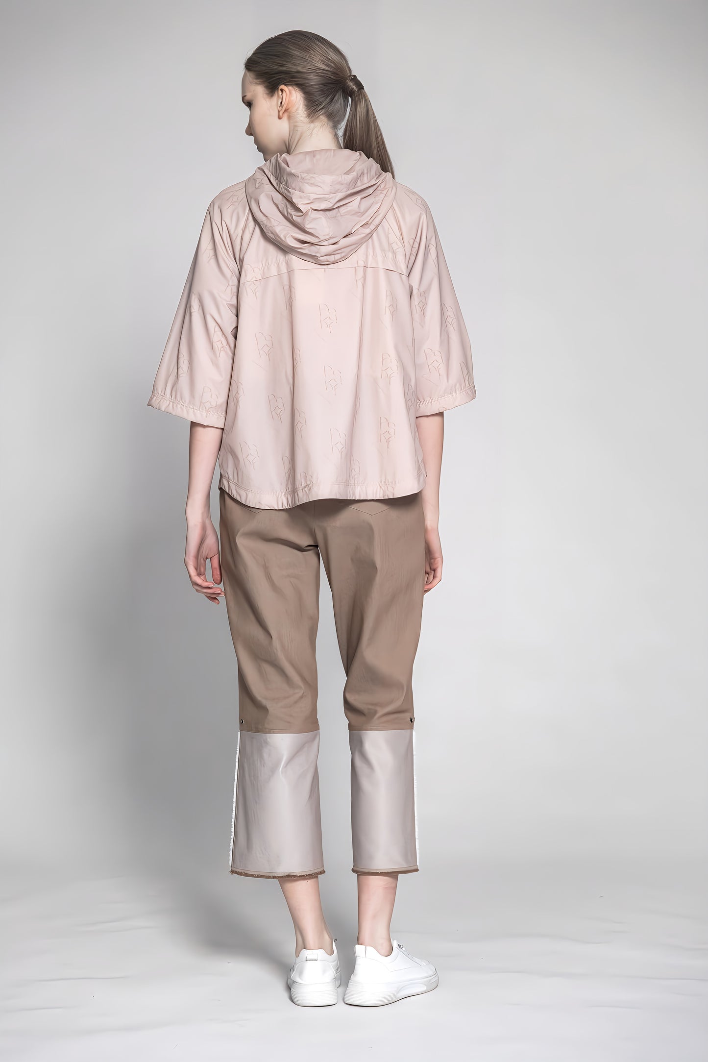 
                  
                    PINK BEIGE/ORANGE LOGO PRINT HOODED TRENCH COAT
                  
                