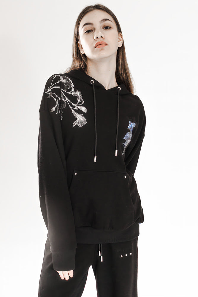 CHIC BLACK/MOON-GRAY FLORAL HOODIE