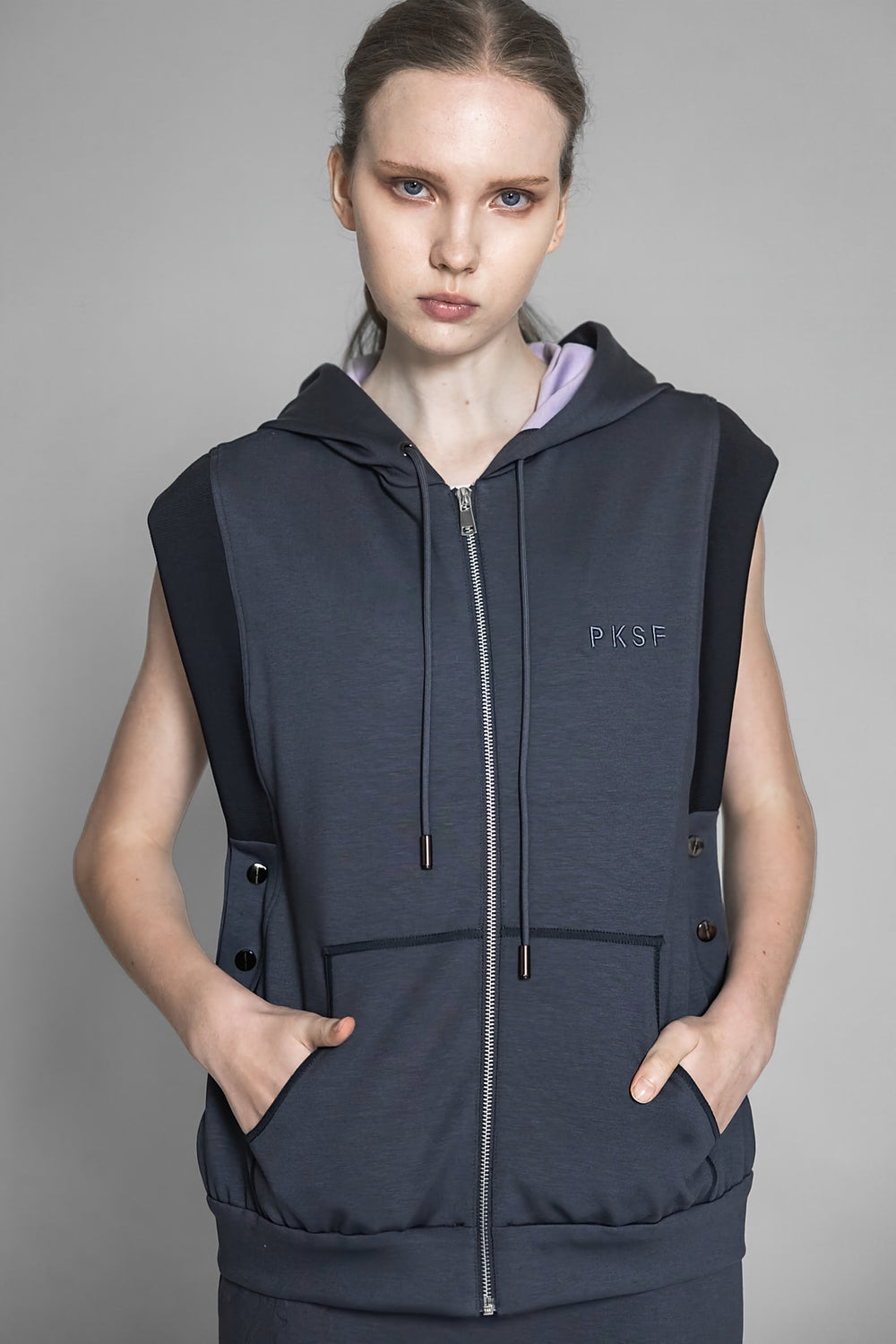 DARK GRAY SPACE COTTON HOODED VEST