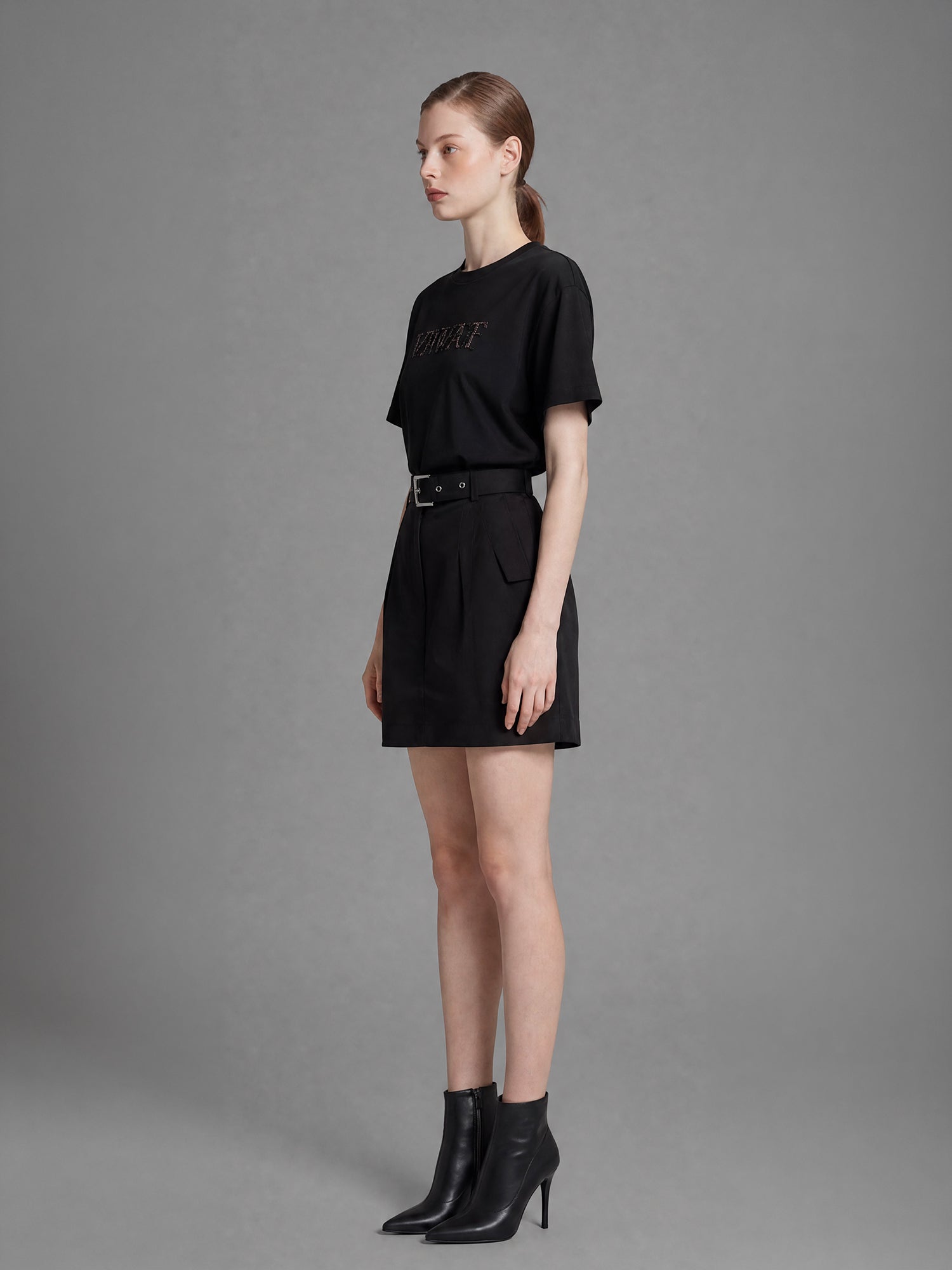 CLASSIC BLACK/STARLIGHT WHITE LINEN MINI SKIRT