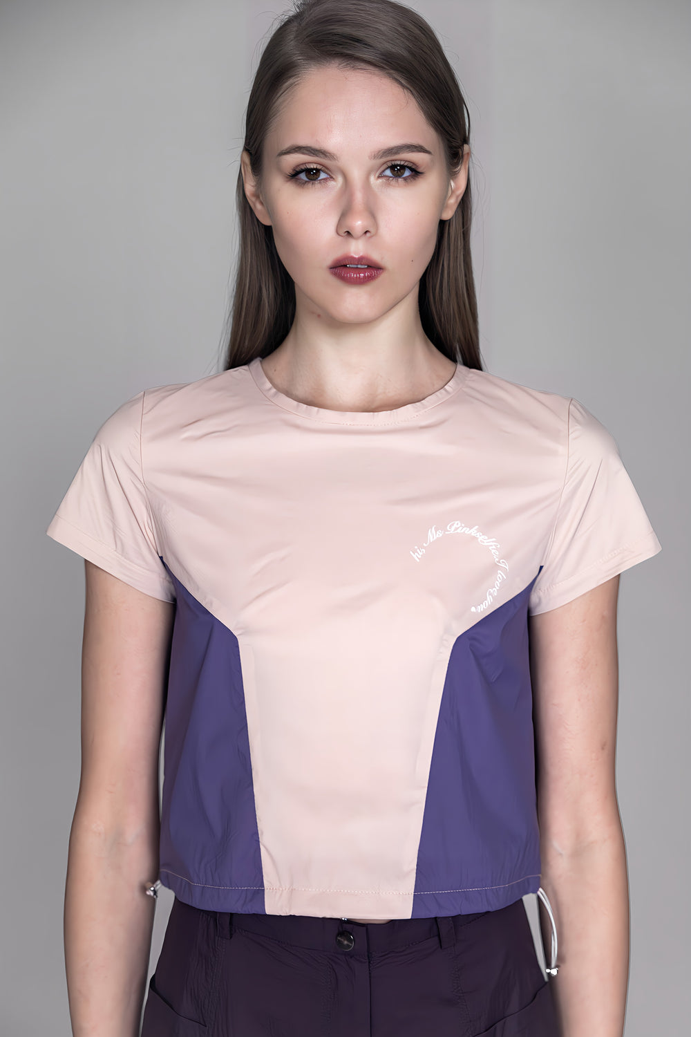 LOTUS PINK COLOR-BLOCK CASUAL CROP TOP