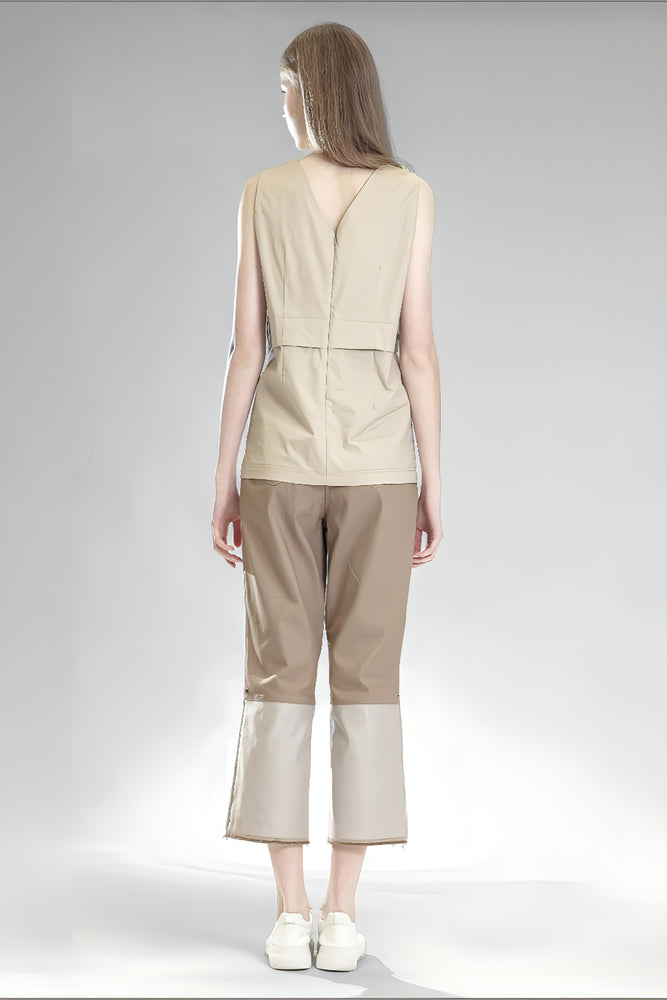 
                  
                    WHITE/KHAKI V-NECK TANK LONG TOP
                  
                