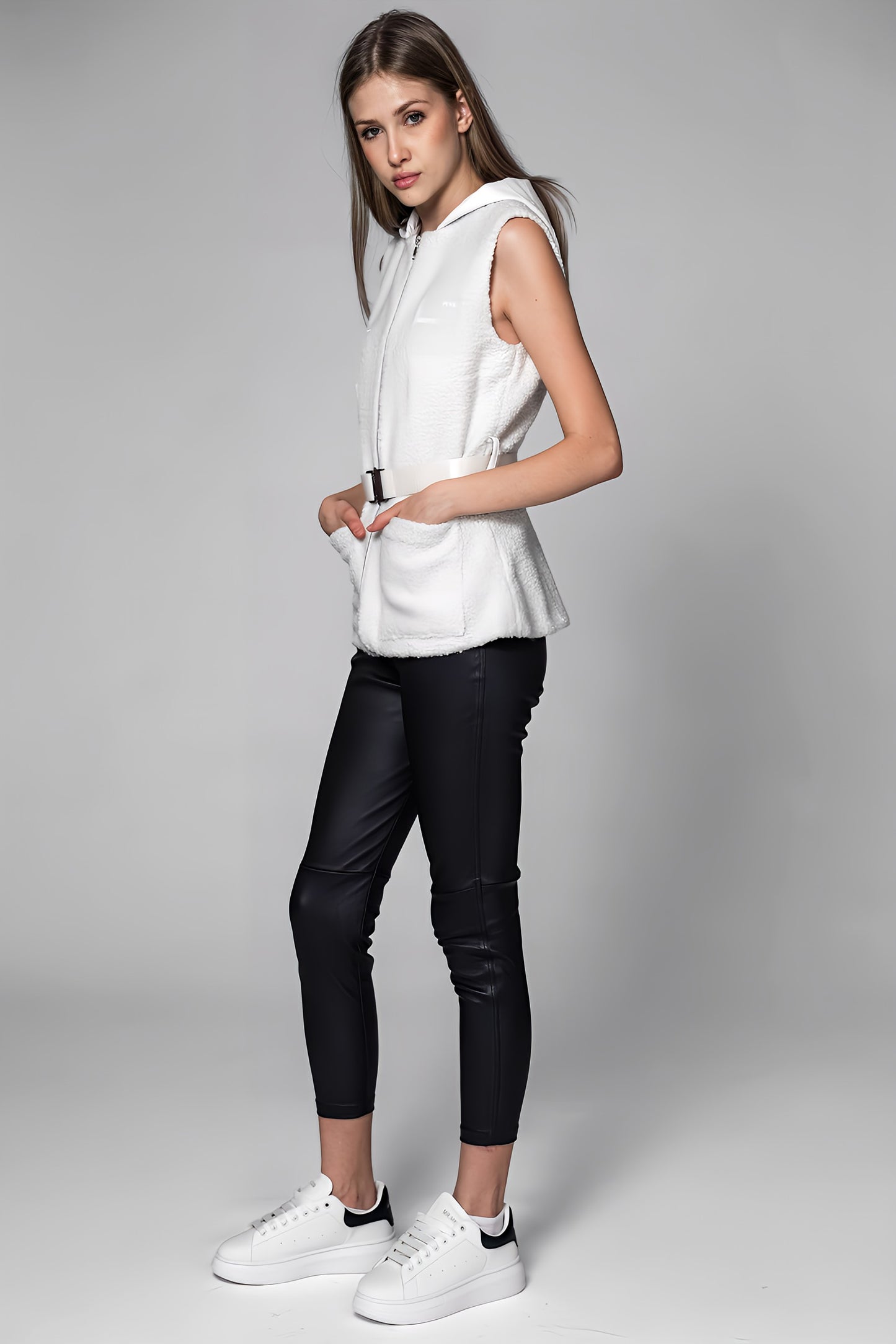 
                  
                    BLACK/WHITE TEXTURED WOOL-PANELLED HOODED VEST JACKET
                  
                