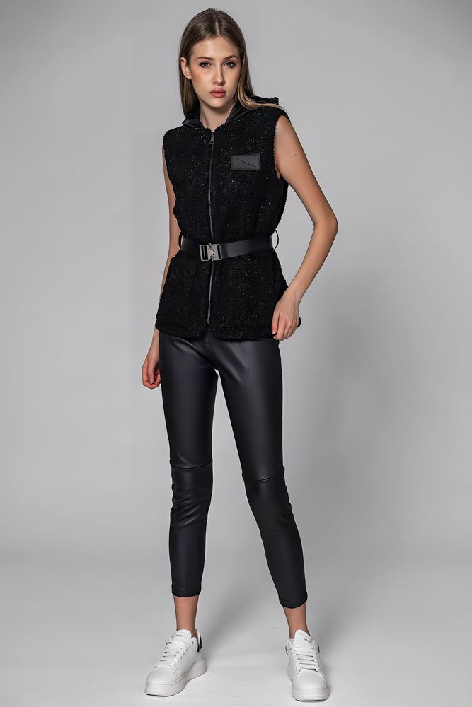 
                  
                    BLACK/WHITE TEXTURED WOOL-PANELLED HOODED VEST JACKET
                  
                