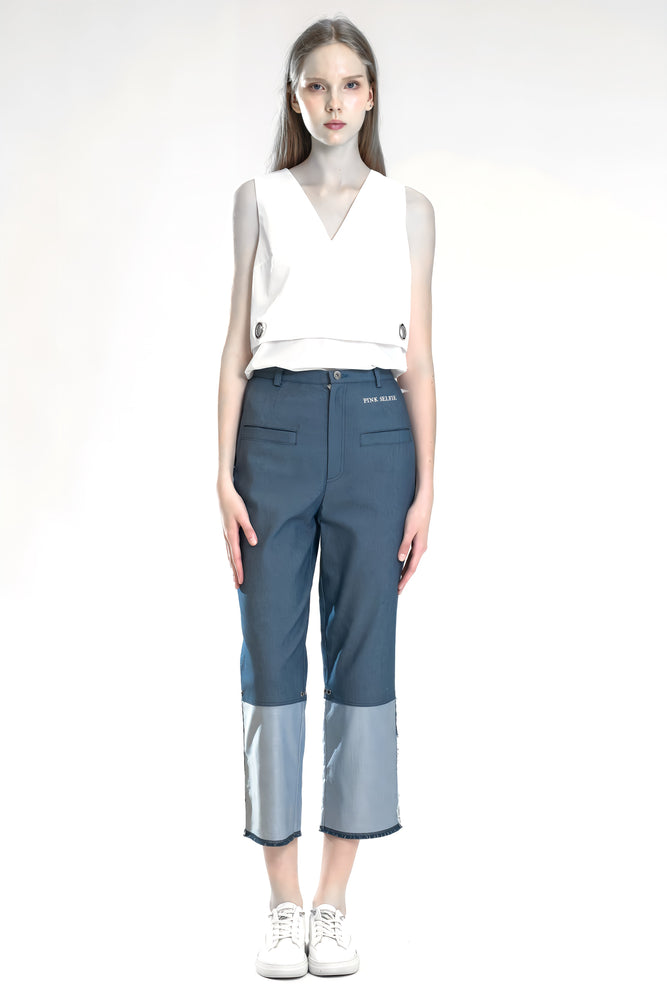
                  
                    BROWN/BLUE DENIM STATEMENT CROPPED PANTS
                  
                