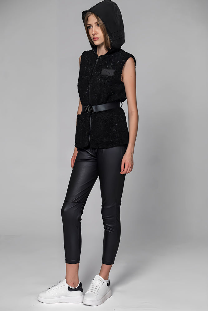 
                  
                    BLACK/WHITE TEXTURED WOOL-PANELLED HOODED VEST JACKET
                  
                