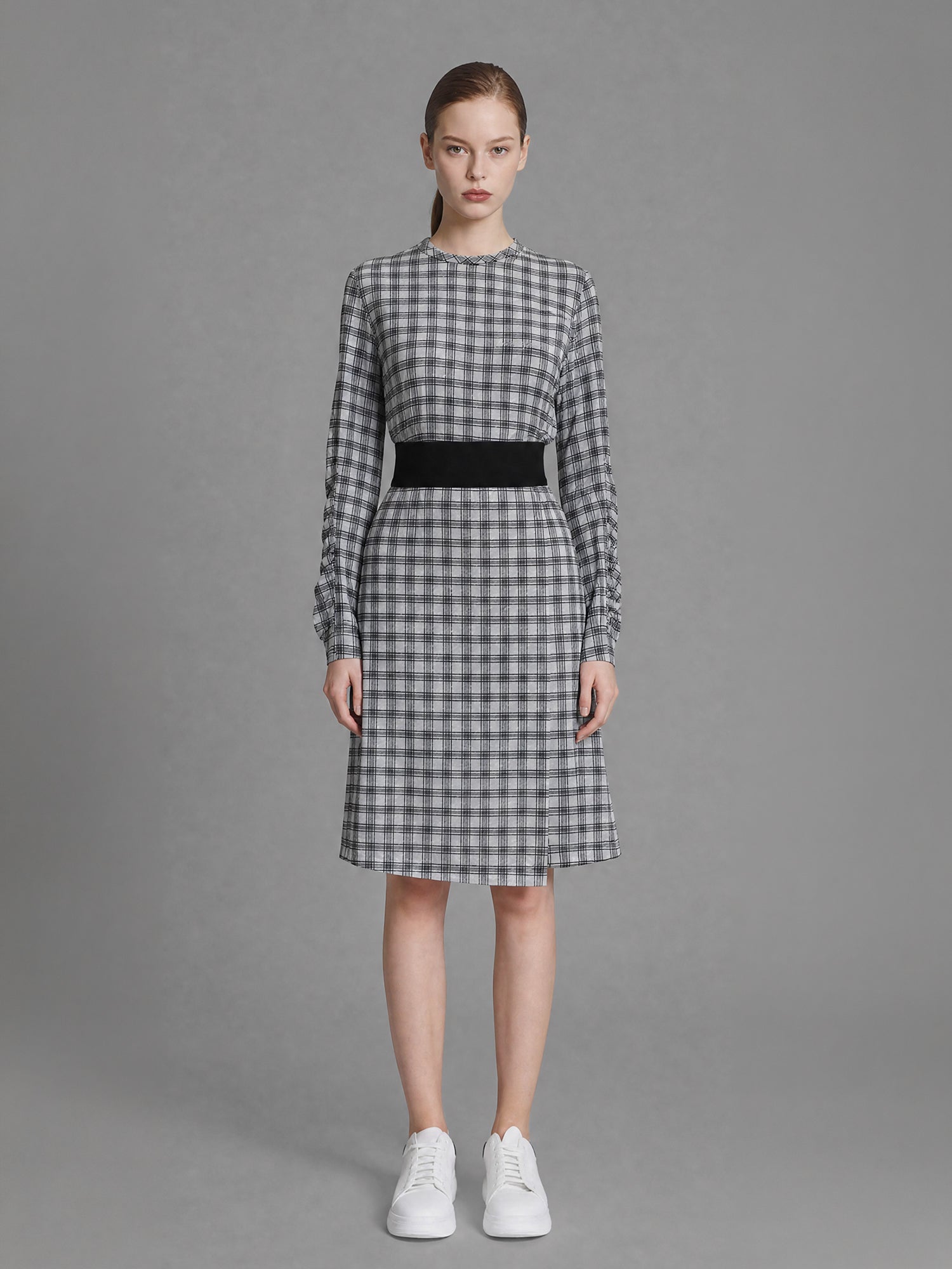 CLASSIC BLACK/WARM BRICK RED PLAID A-LINE MIDI SKIRT