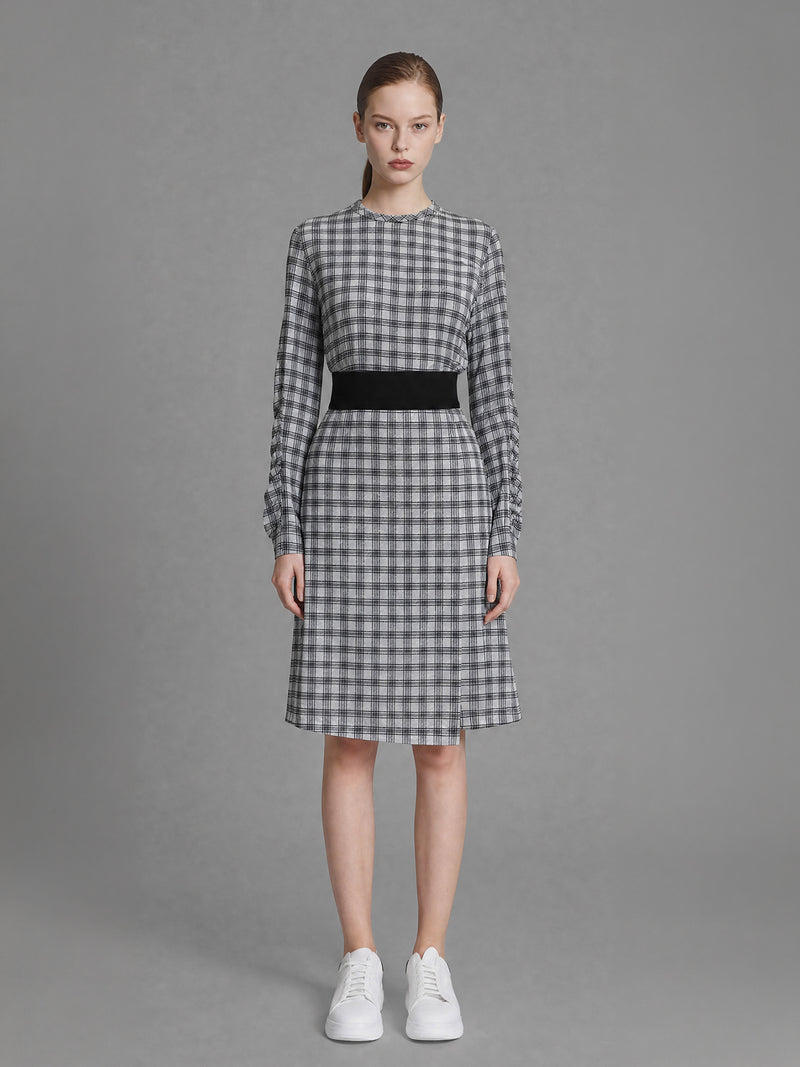 CLASSIC BLACK/WARM BRICK RED PLAID A-LINE MIDI SKIRT