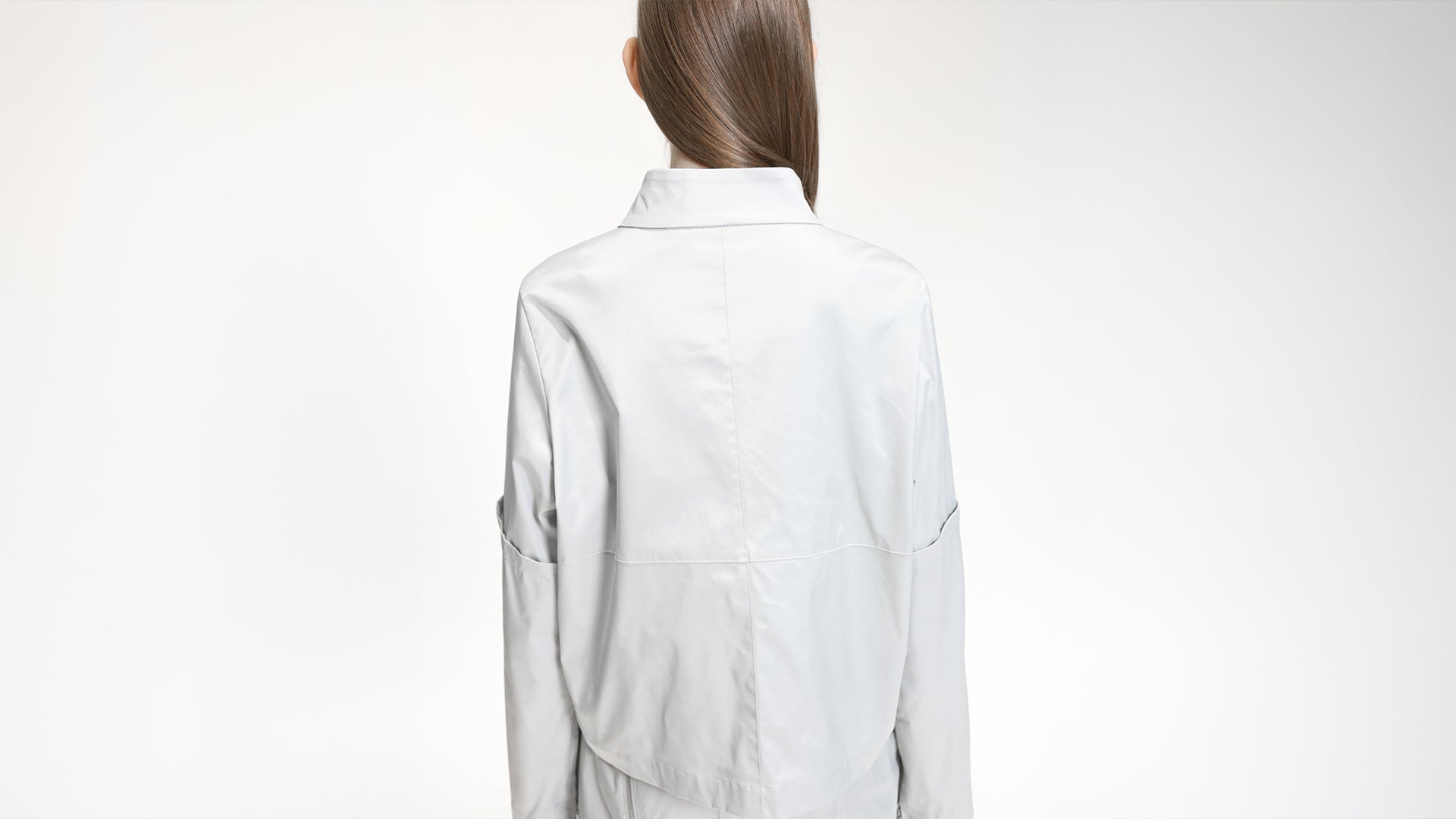 LIGHT GREY STAND-COLLAR LEATHER JACKET