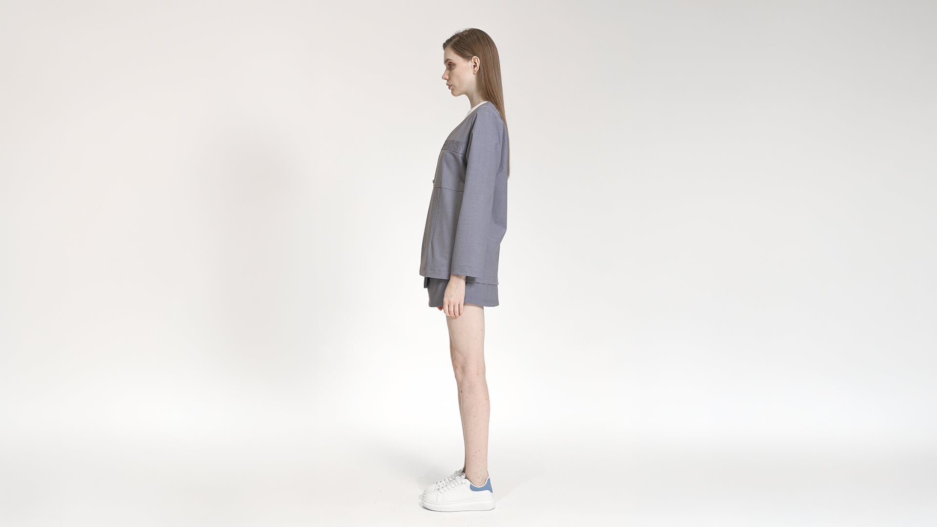 GREY V-NECK ASYMMETRICAL ZIP-UP JACKET
