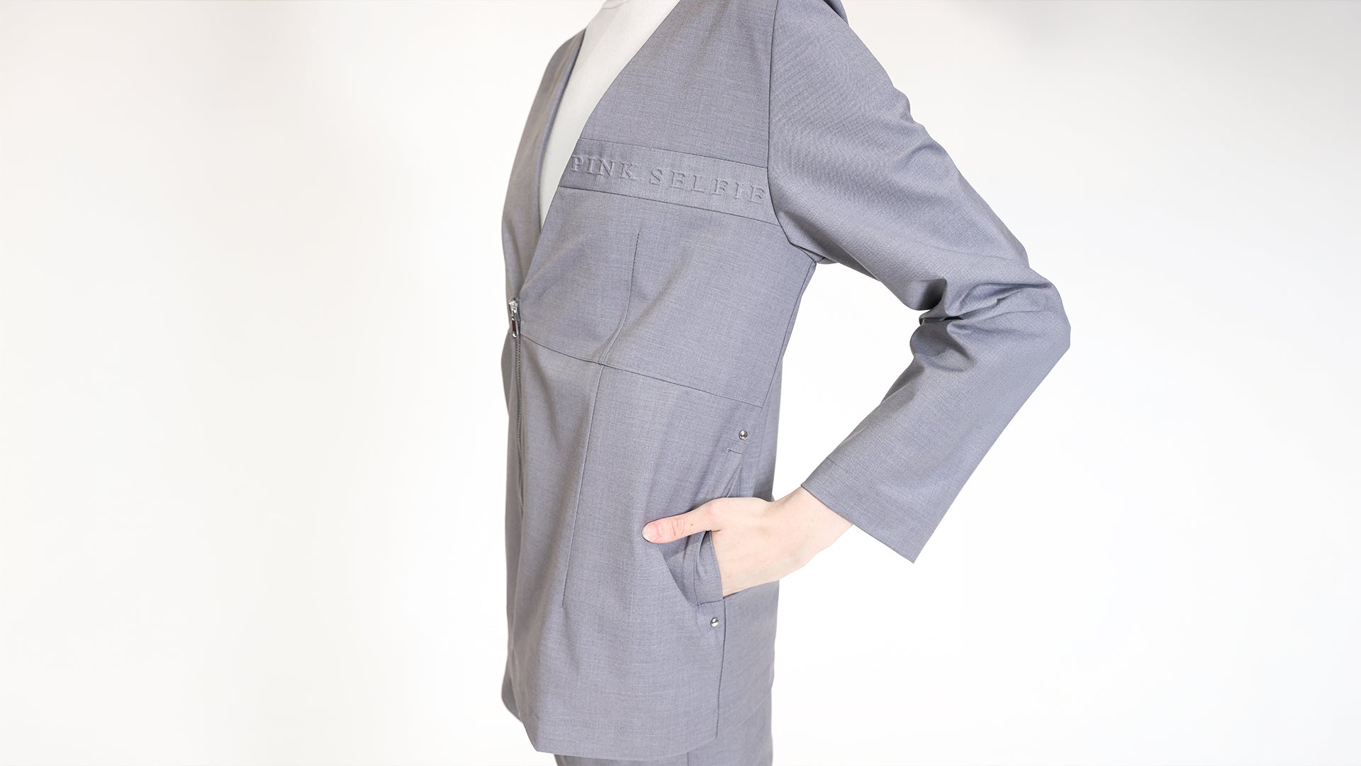GREY V-NECK ASYMMETRICAL ZIP-UP JACKET