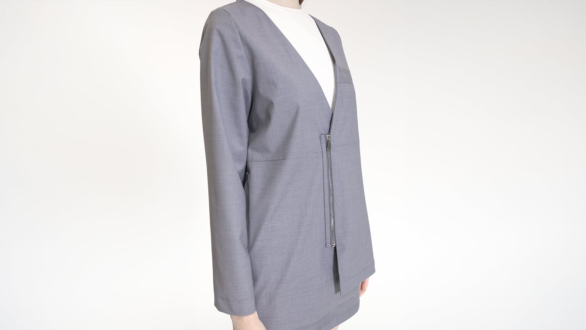 GREY V-NECK ASYMMETRICAL ZIP-UP JACKET