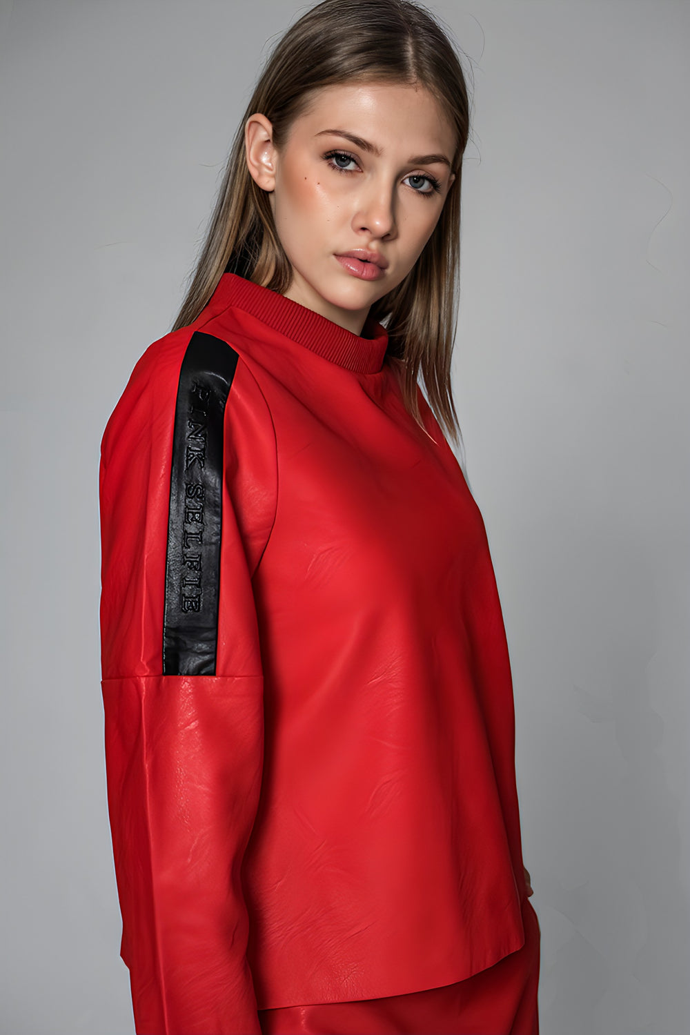 RED/BLACK LEATHER TOP