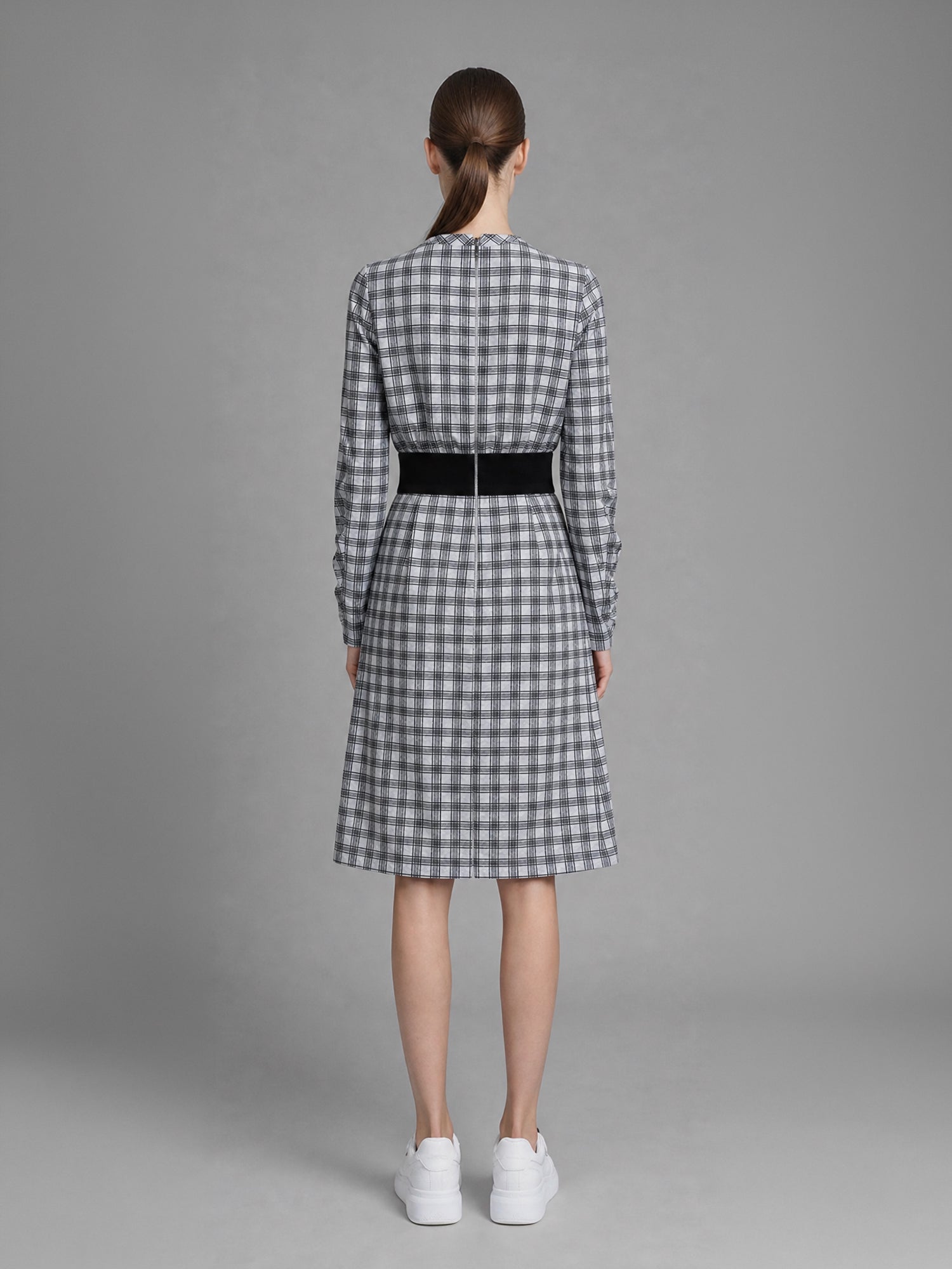 CLASSIC BLACK/WARM BRICK RED PLAID A-LINE MIDI SKIRT