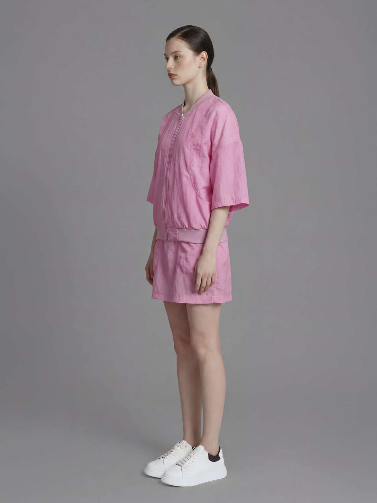 ICE BLUE/LAVENDER PINK TRENCH CASUAL MINI SKIRT