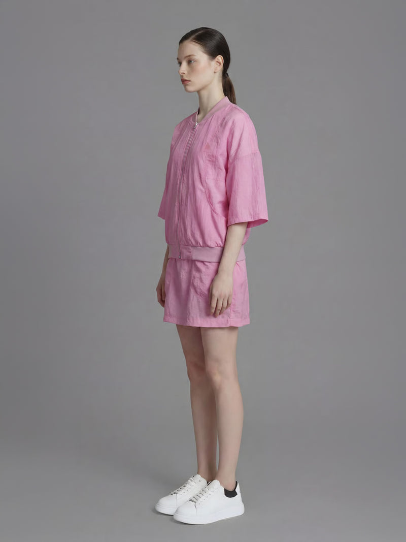 ICE BLUE/LAVENDER PINK TRENCH CASUAL MINI SKIRT