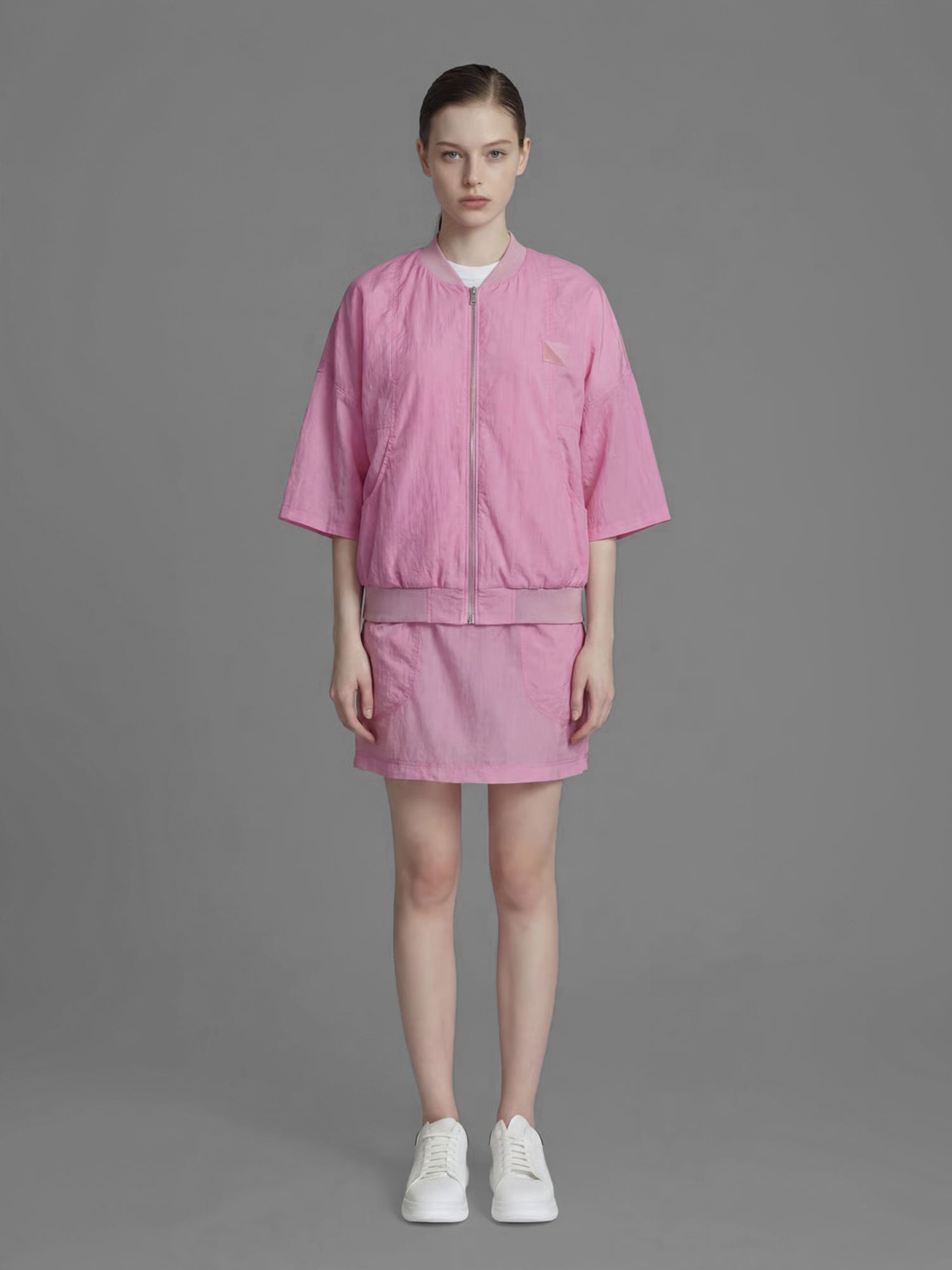 ICE BLUE/LAVENDER PINK TRENCH CASUAL MINI SKIRT