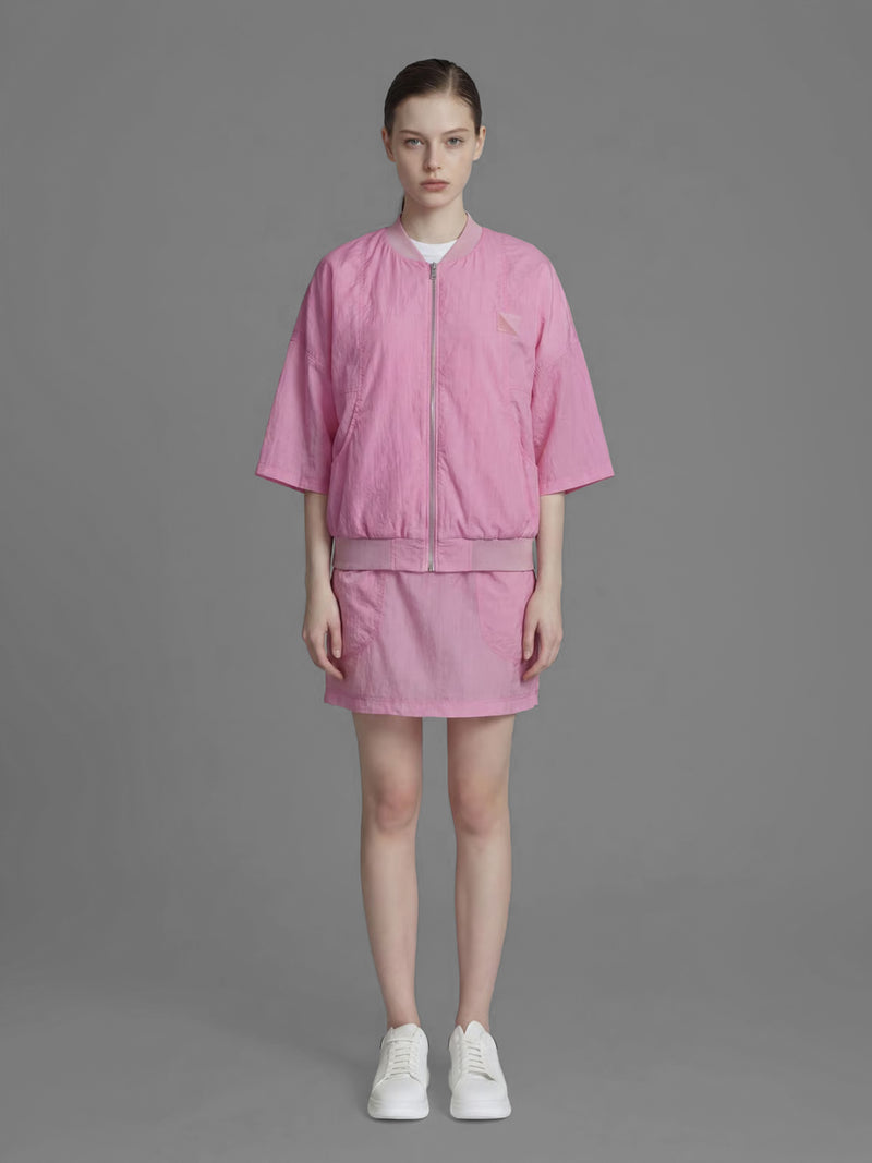 ICE BLUE/LAVENDER PINK TRENCH CASUAL MINI SKIRT