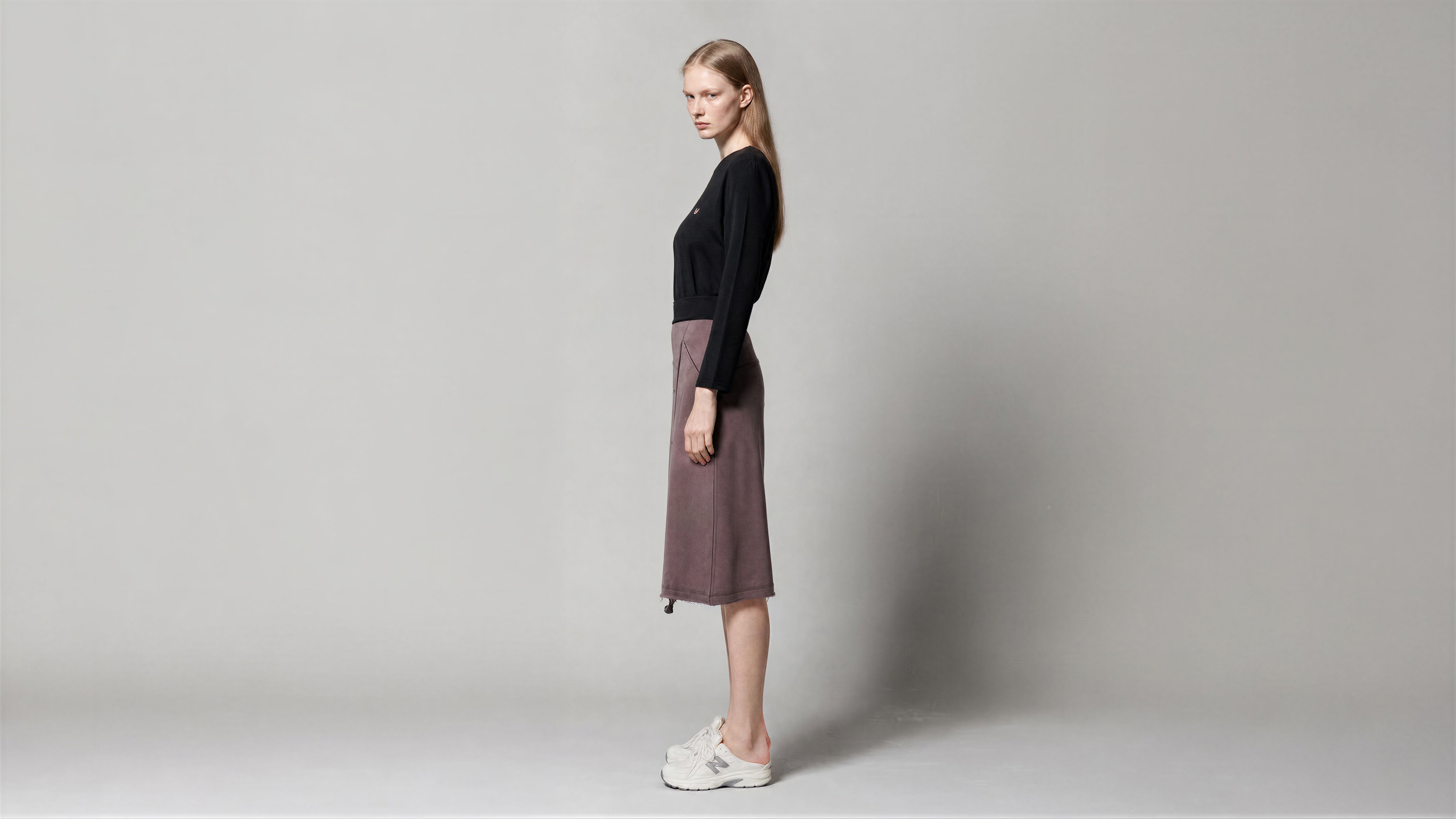 SMOKED GREY / COCOA BROWN FUTURISTIC ASYMMETRICAL MIDI SKIRT