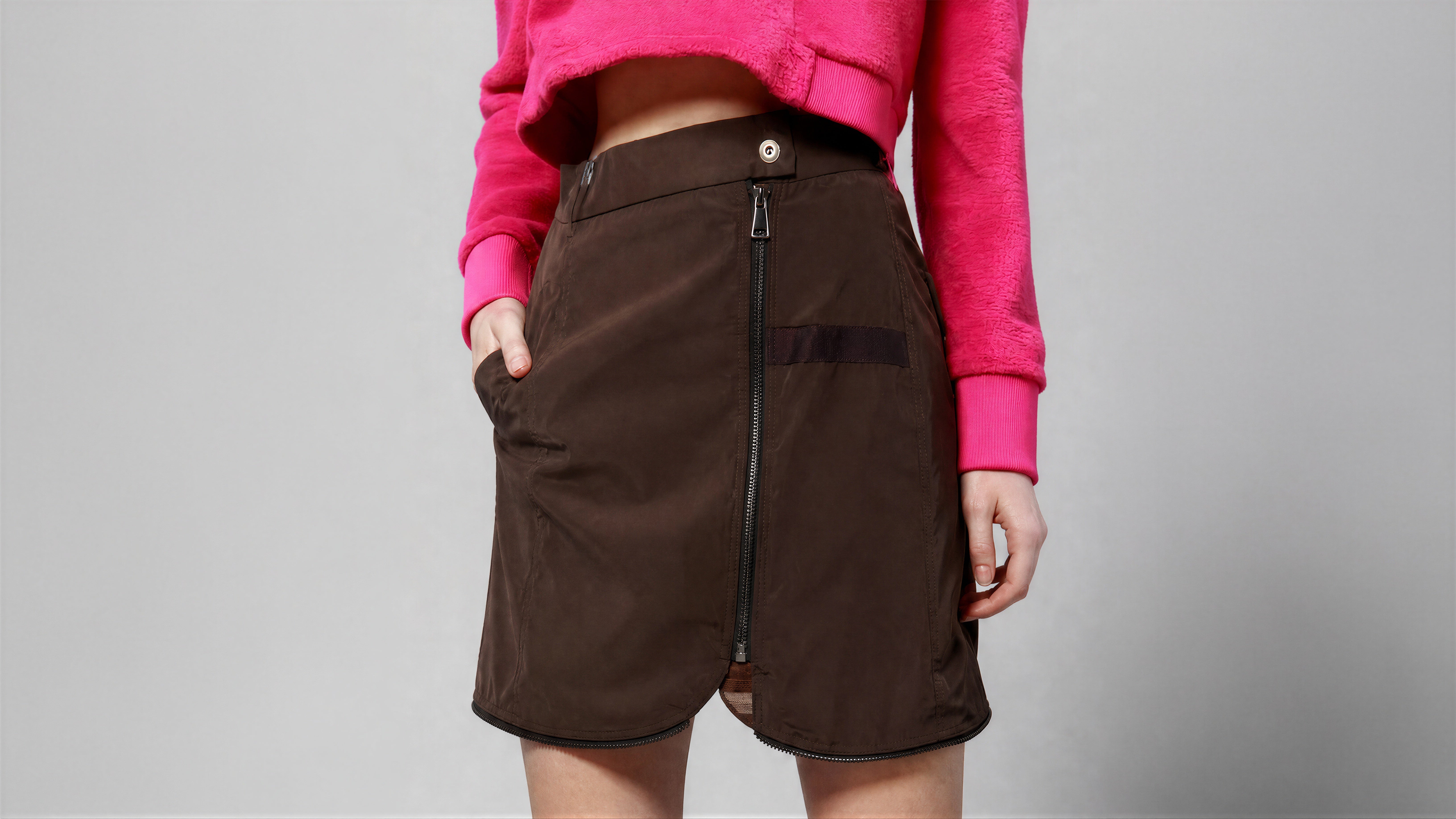 COCOA BROWN / OLIVE GREEN TRENCH CASUAL SKIRT