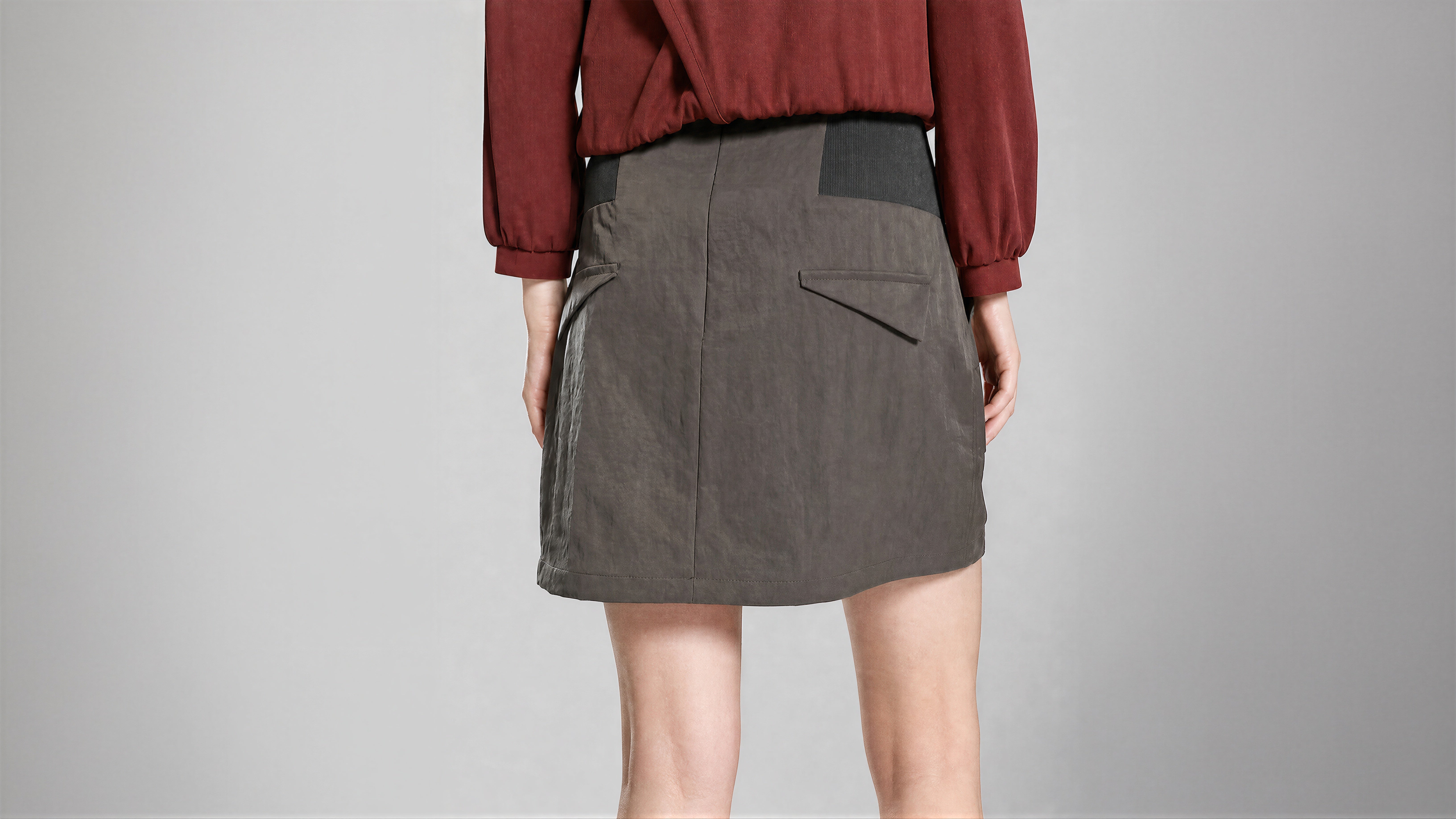 OLIVE GREEN / MOSS GRAY WAIST-CINCHED TRENCH SKIRT
