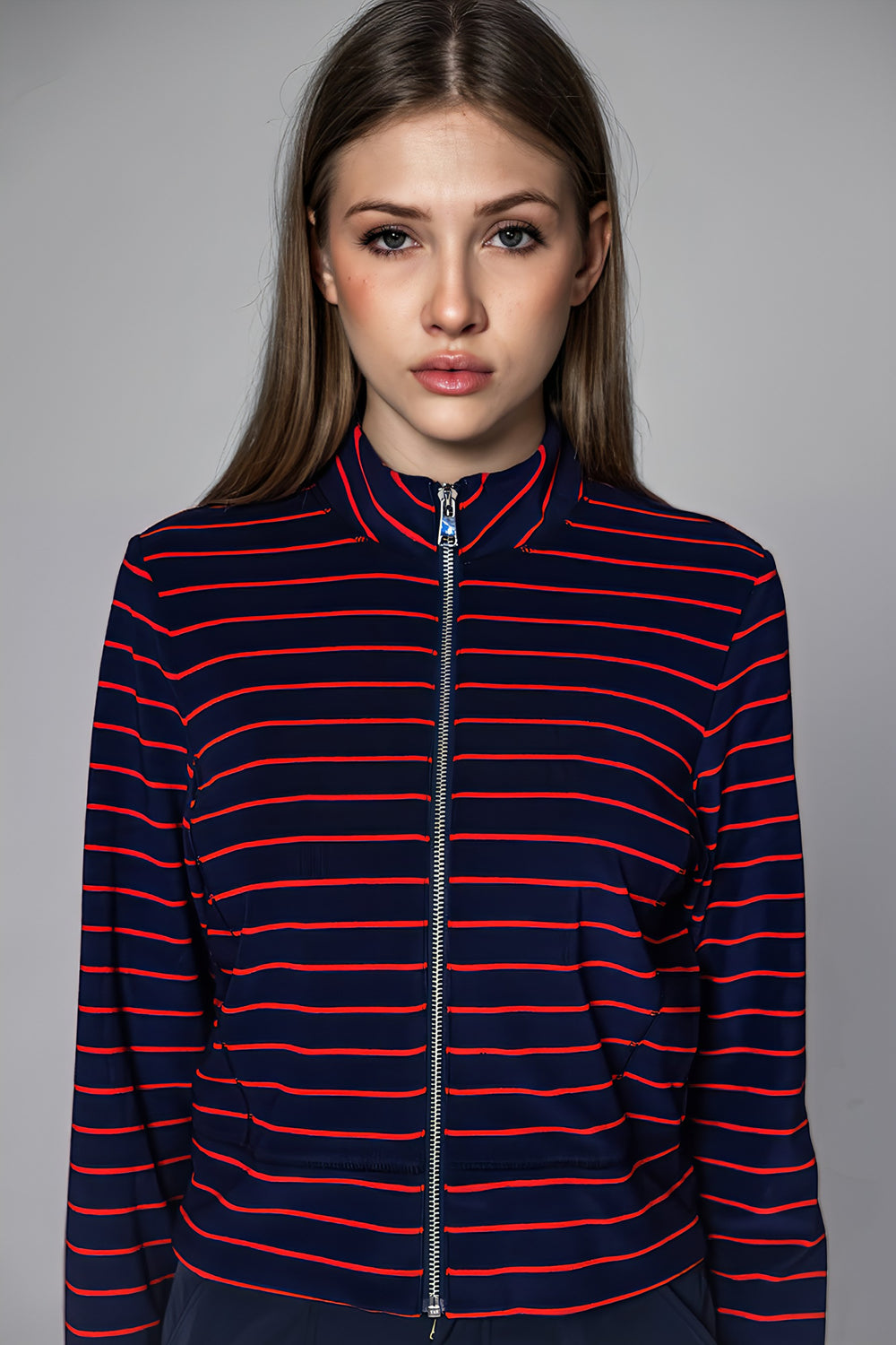 DARK BLUE TERRY CLOTH FITTED JACKET