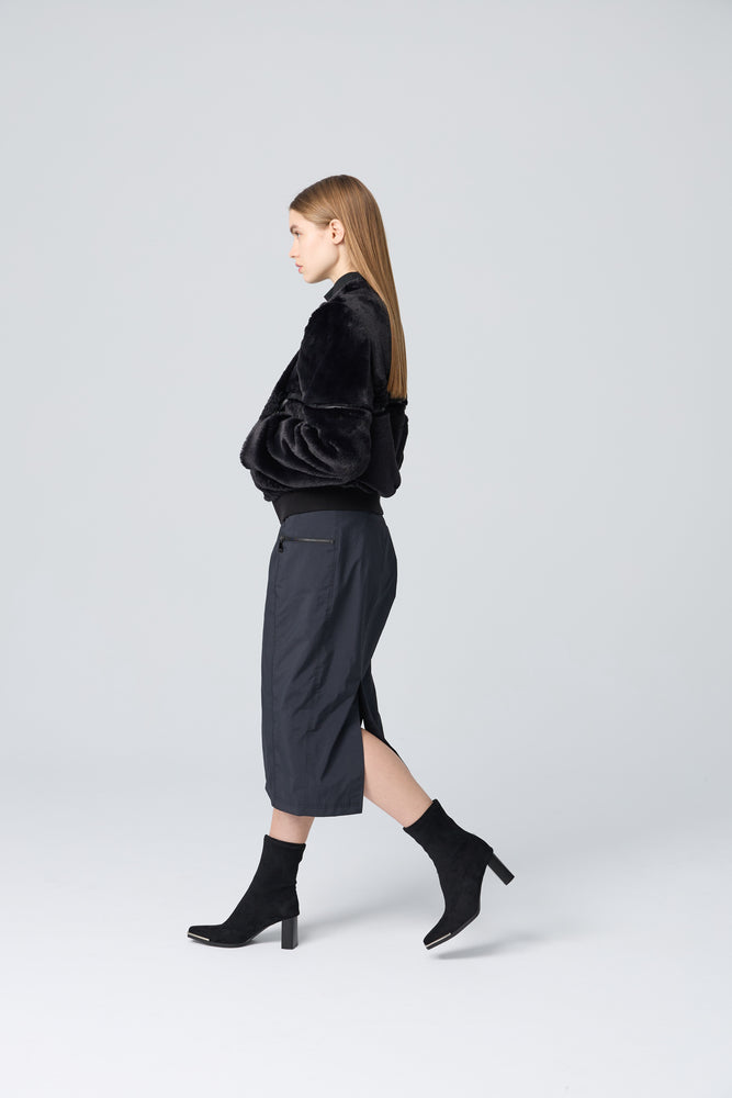 
                  
                    CRIMSON GEOMETRIC PATCHWORK TRENCH MIDI SKIRT
                  
                