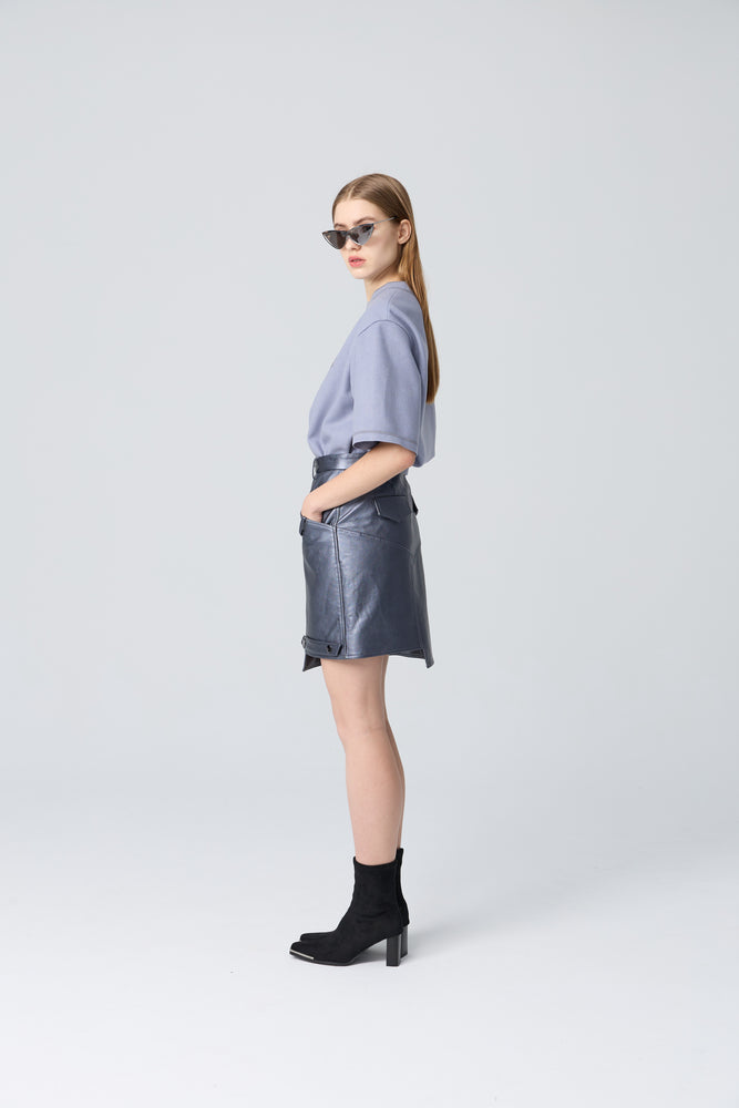 
                  
                    COPPER GOLD/SILVER BLUE LEATHER SKIRT
                  
                